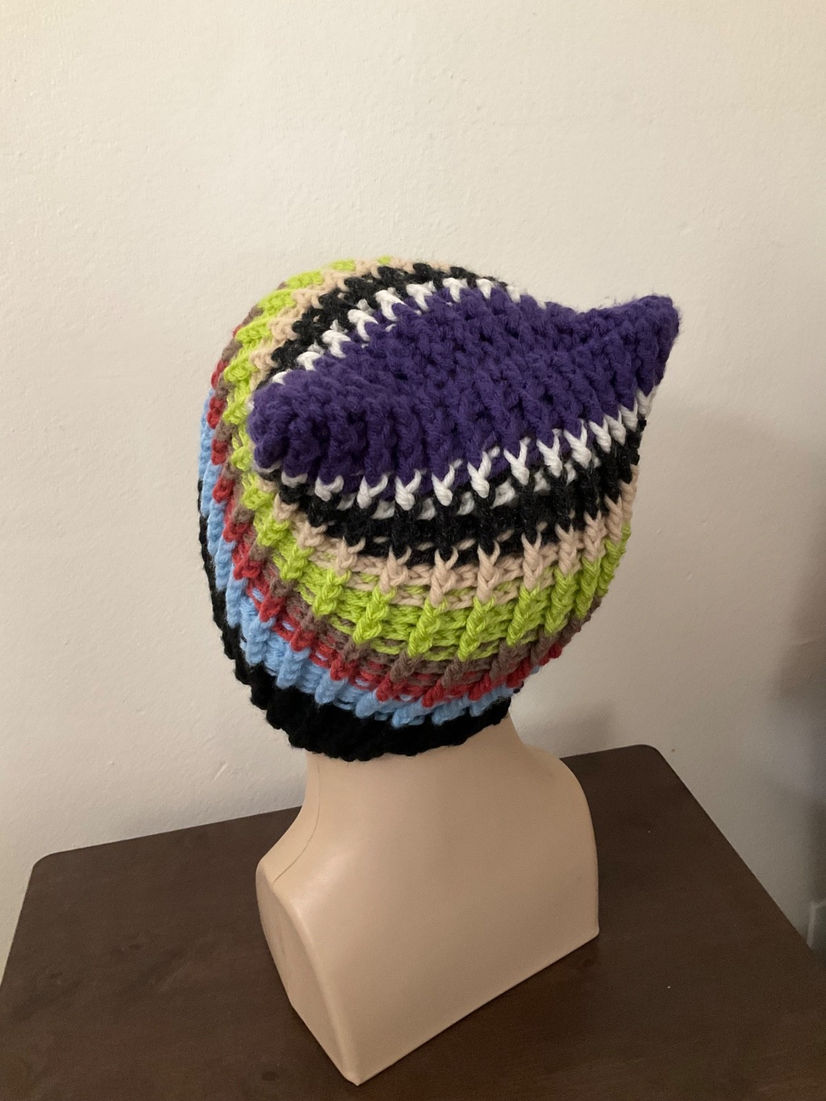 Crochet Beanie Hat Handmade crochet cat hat Unisex Multicolor one size
