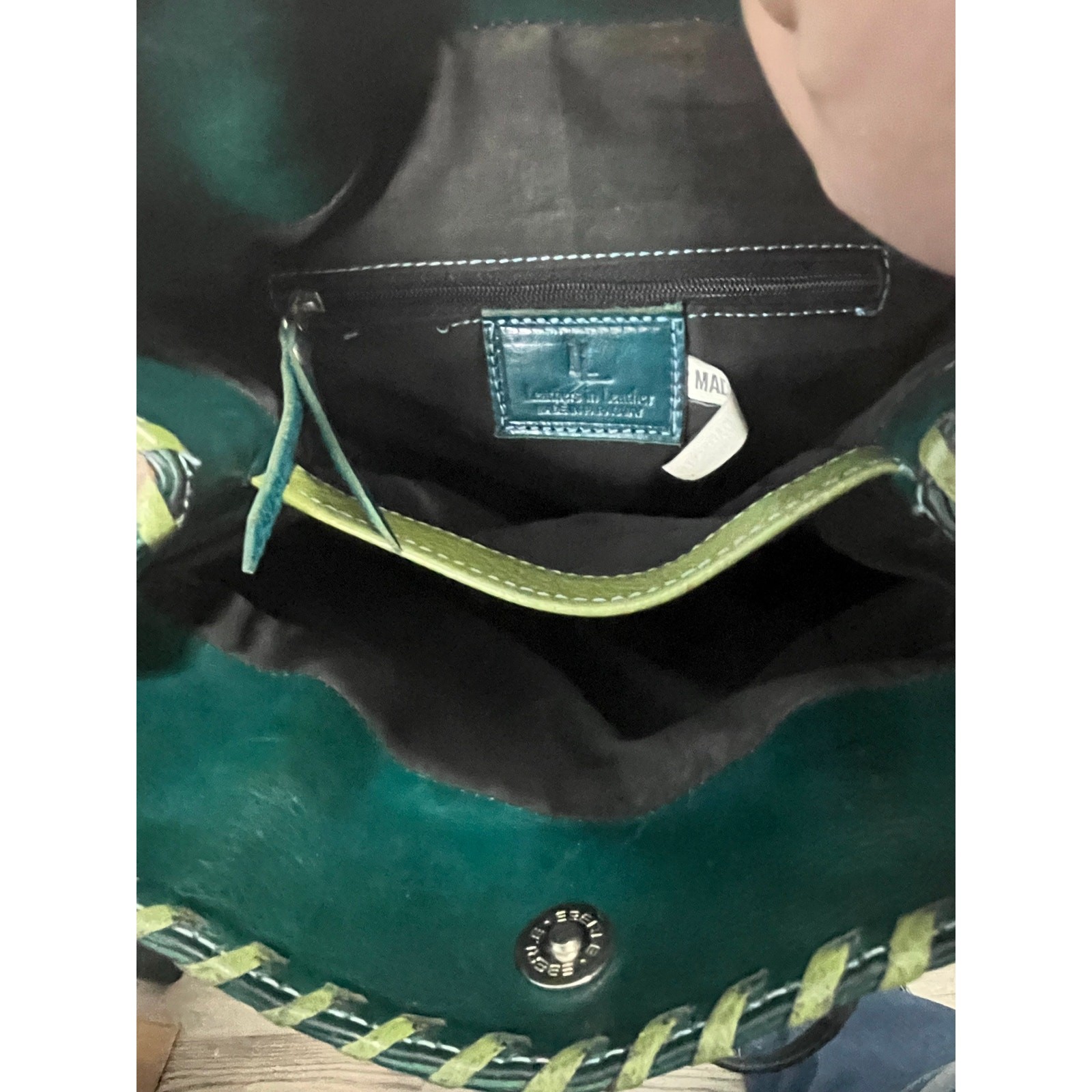 Tooled Leather Purse Green Floral Handmade in Paraguay Handmade Boho Western