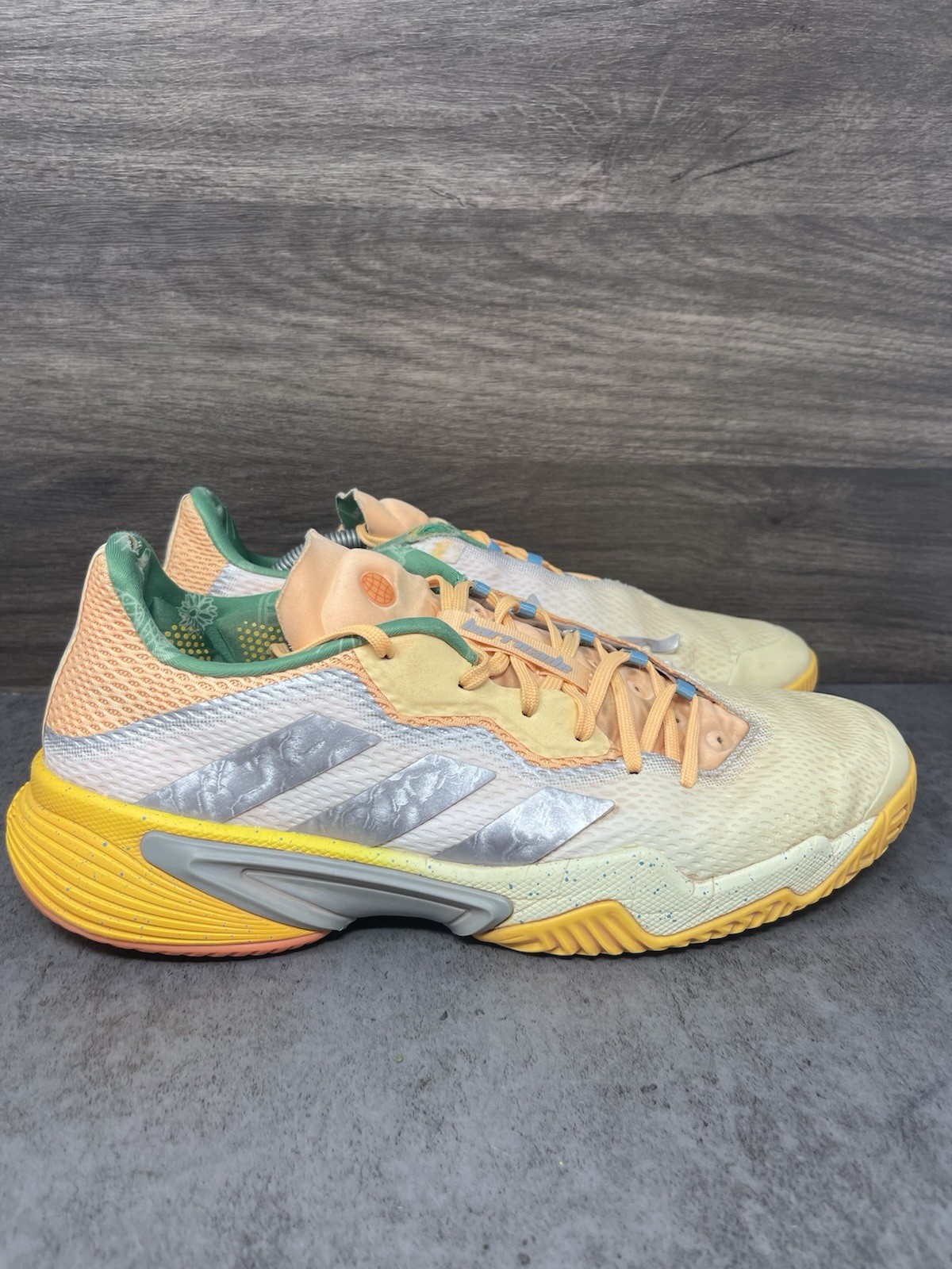 Adidas Barricade Sneakers Mens Size 10 Orange Green Tennis Shoes HQ8416