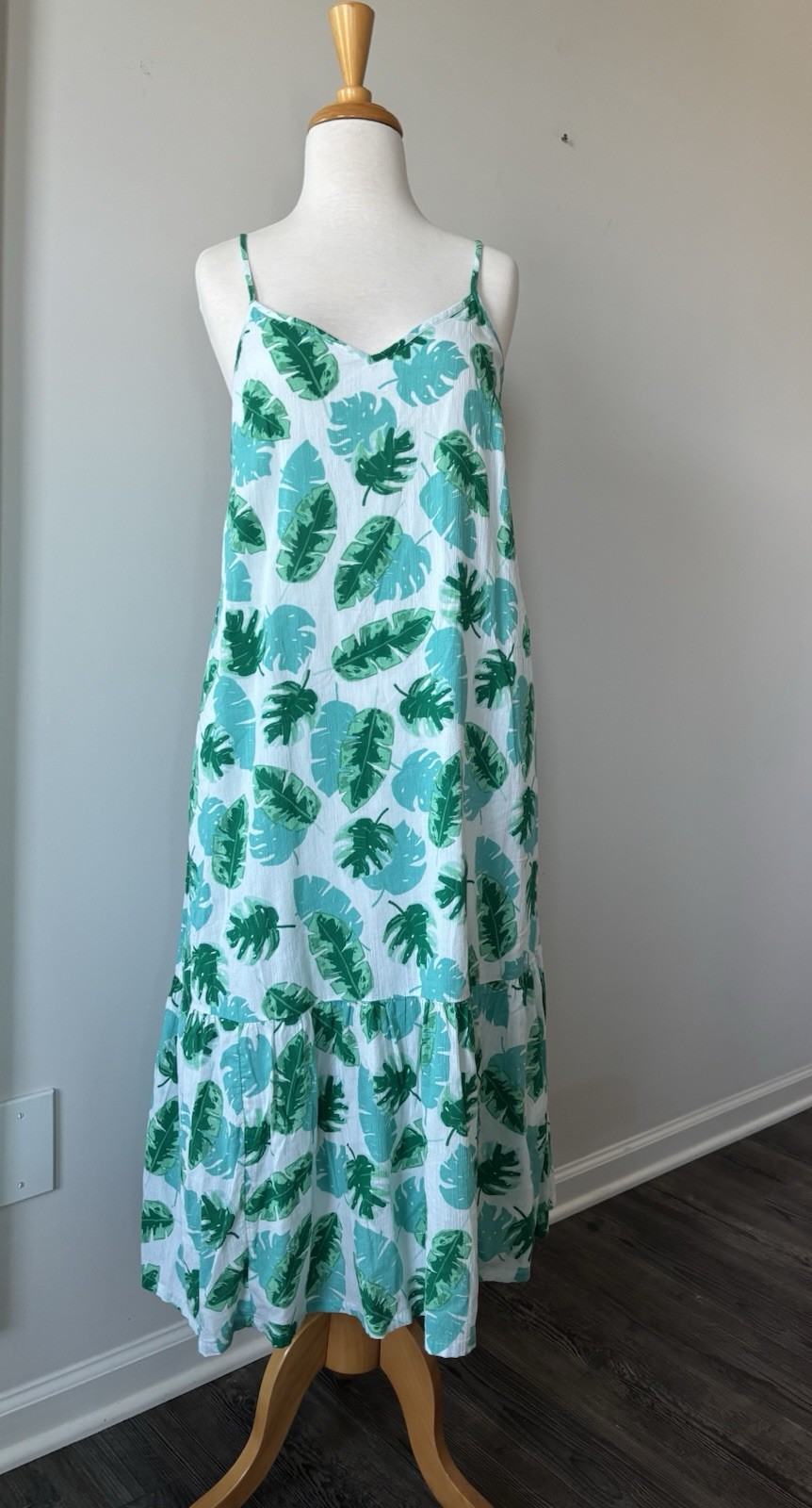 J.Crew Cotton Midi Dress S Tiered Ruffle Sundress Tropical White Green Vacation