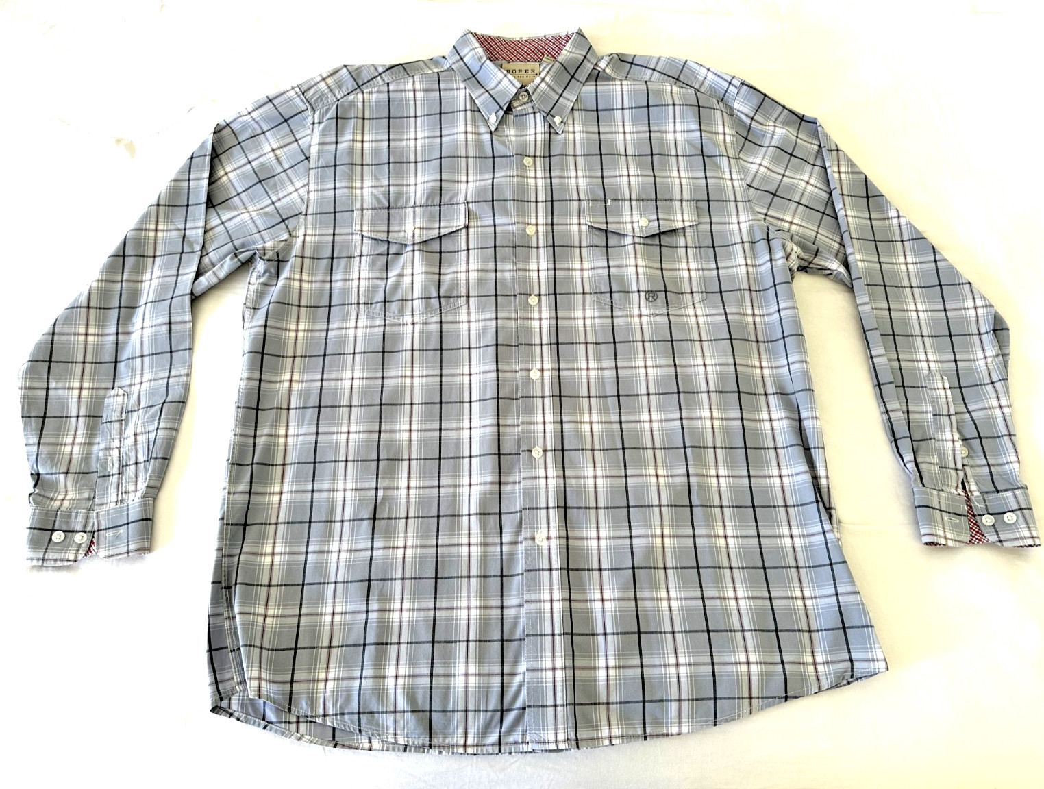 Roper Mens Western Shirt Size L Long Sleeve Button Down Gray Plaid Cowboy