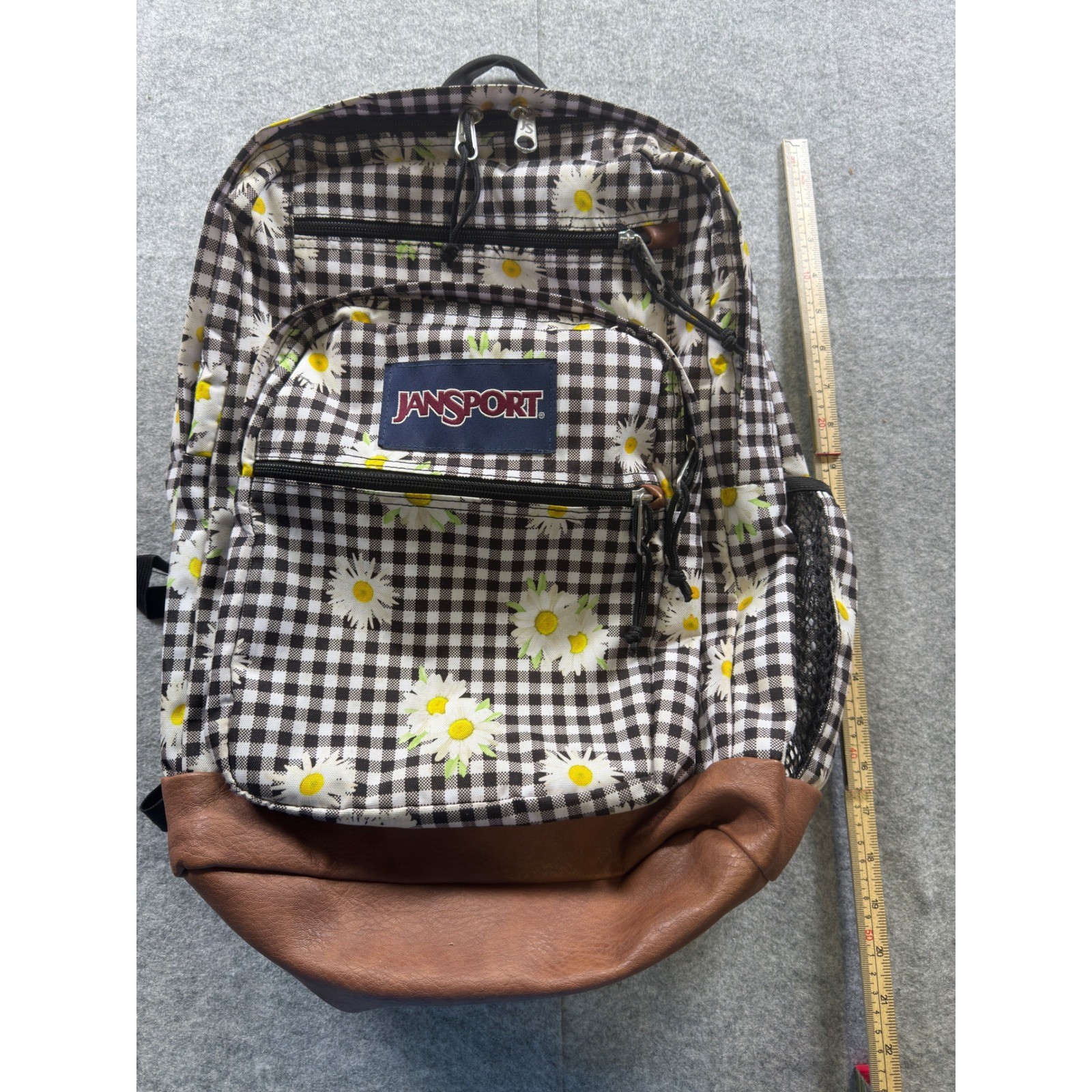 JanSport Cool Student Backpack Kids OS Black White Daisy Gingham Floral Bag