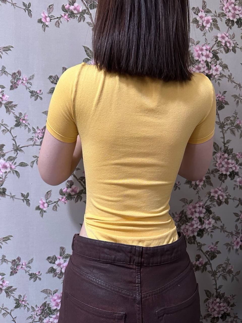 Wolford Sexy Vtg Opaque Naturel Yellow Bodysuit Stretch Top Sz S