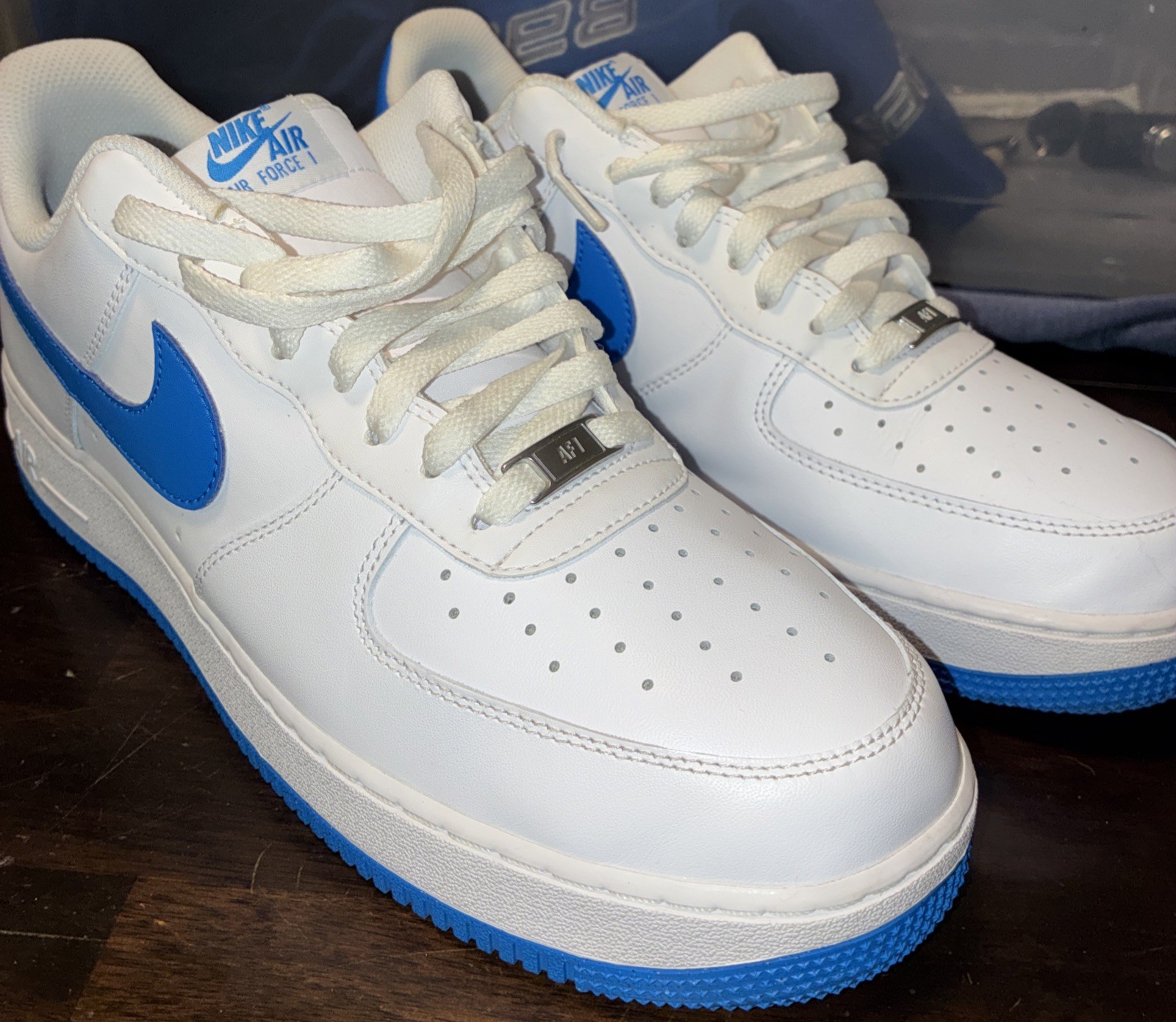 Nike Air Force 1 ’07 Low Top White/Photo Blue Leather Sneakers FJ4146-103