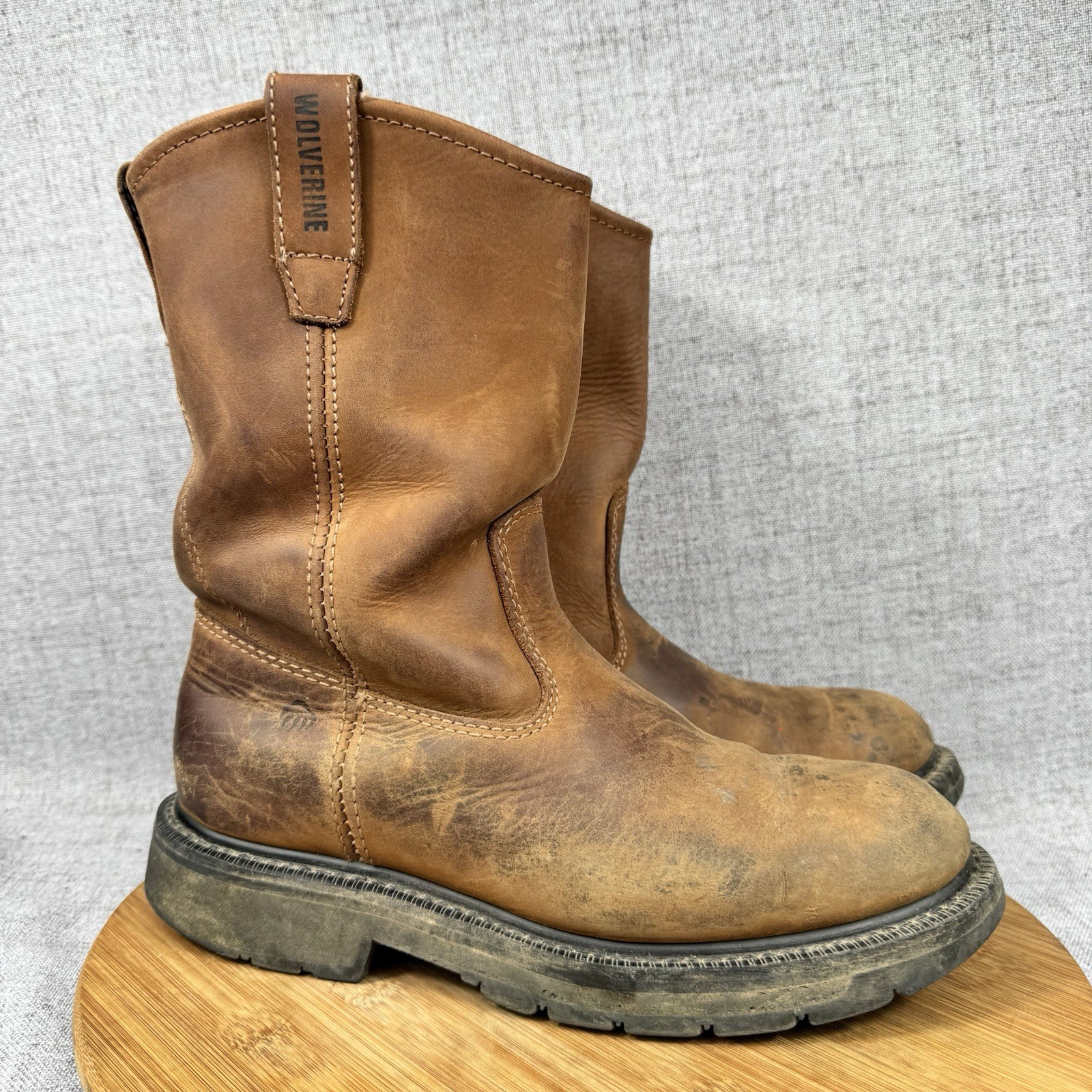 Wolverine Boots Mens 8 W Wellington Pull On Brown Leather Work Soft Toe W04727