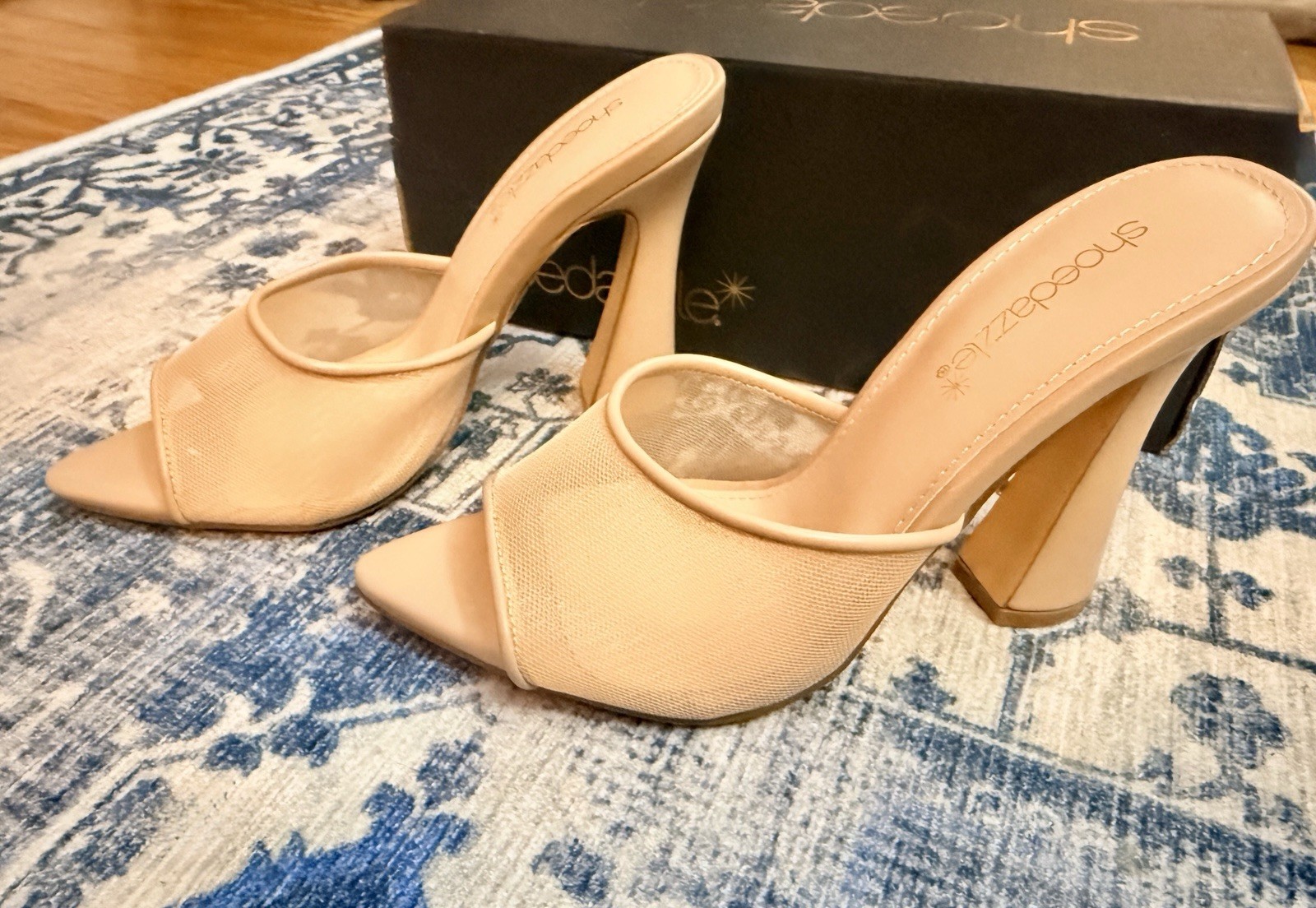 Shoedazzle MIRA, New Nude, Open-Toe Block Heel Mules, Size 5.5, NIB