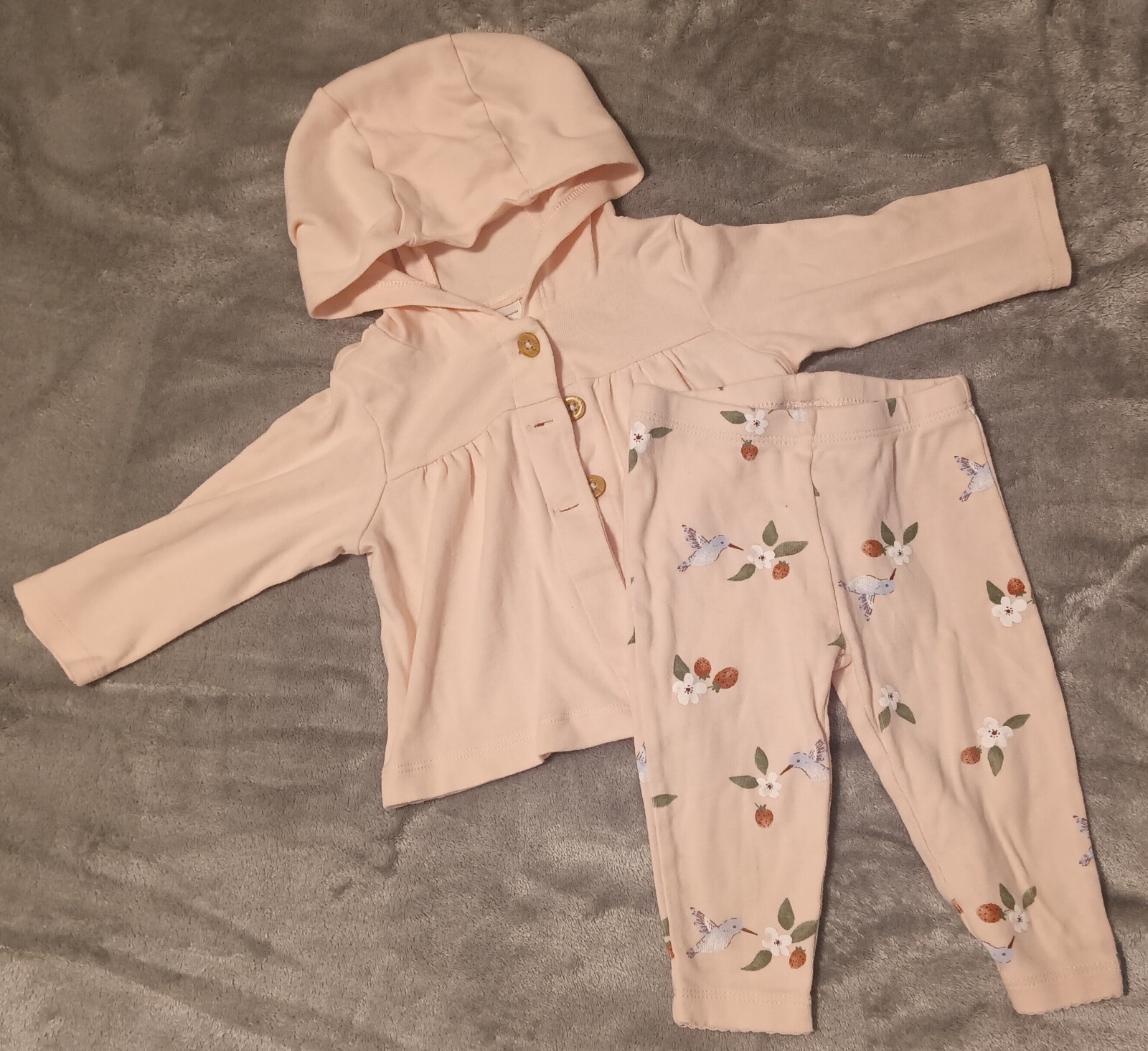 Carters Baby Girl 6-9 Month 2 Piece Set Soft Pink Hooded Jacket & Leggings