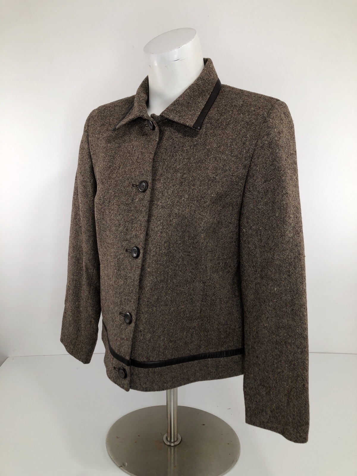 PENDLETON – 100% VIRGIN WOOL / LEATHER TRIM Sz. 8 Petite Blazer Jacket EXCELLENT