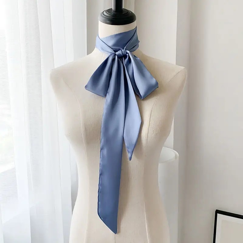 5x200cm Satin Silk Narrow Scarf Neckerchief Solid Neck Scarves Long Silk Thin
