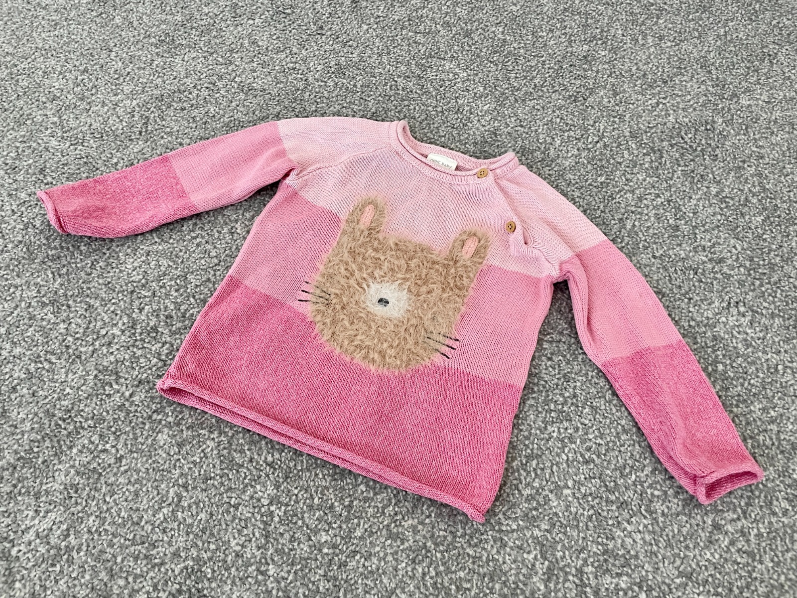 Kids Girls Pep&Co Knitted Cute Pink Bear Jumper / Sweater – 9-12 Months