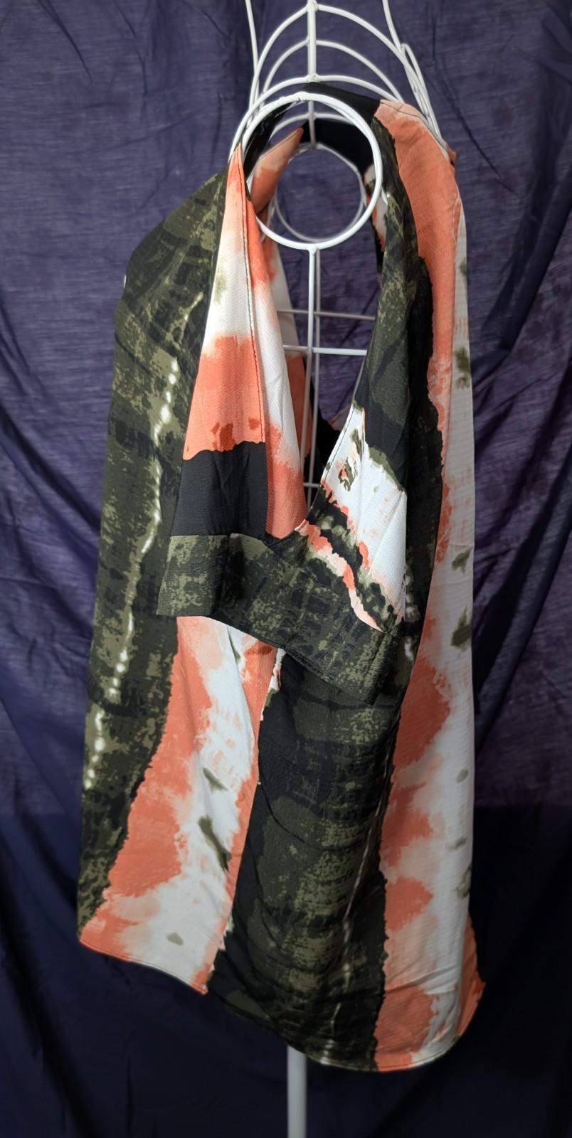 River Island Tie Dye Cold Shoulder Top | Coral Olive Khaki Black | Size 14