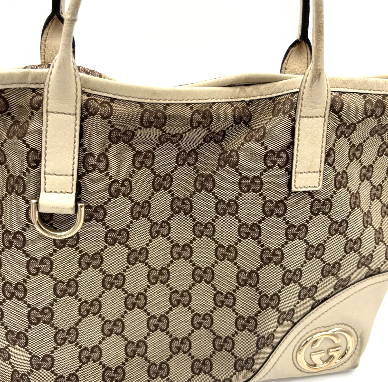 GUCCI GG Logo Abbey Shoulder Bag Canvas Leather Brown Beige Authentic 0058