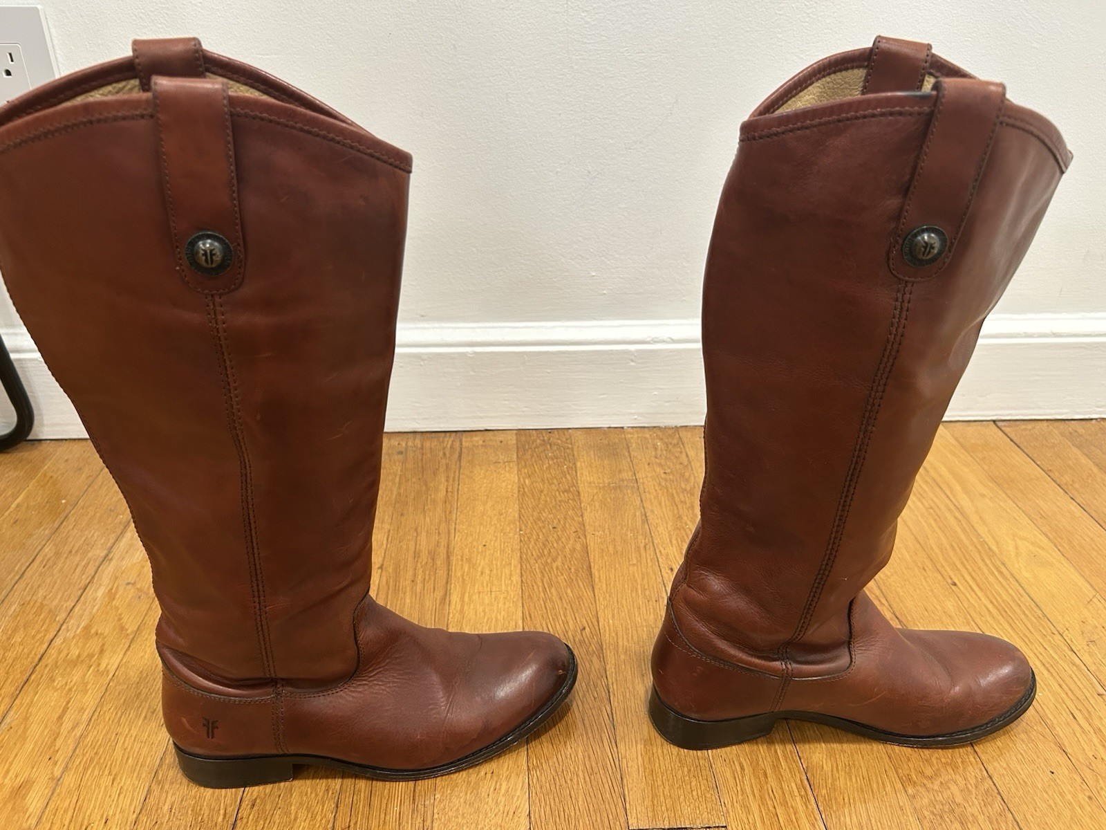 Frye Women’s Melissa Button Brown Leather Riding Boots 6.5B Extended Calf