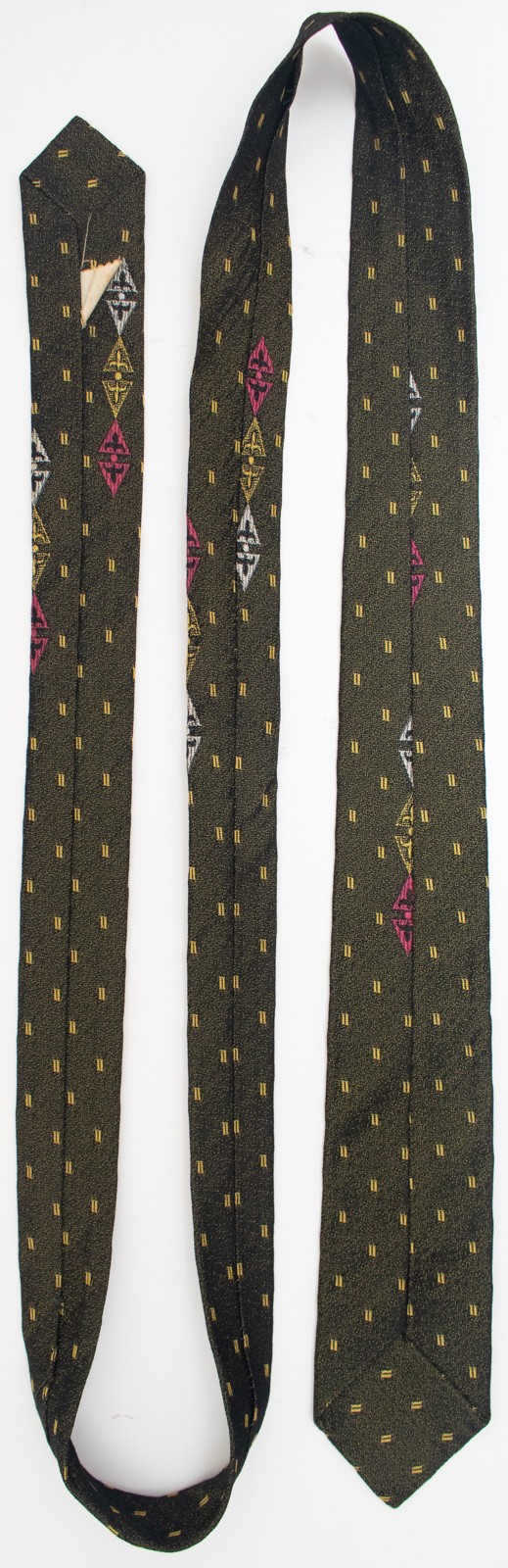 1950s Vintage Skinny Tie Black Olive Green Gold Fleck Atomic Mid Century Mod