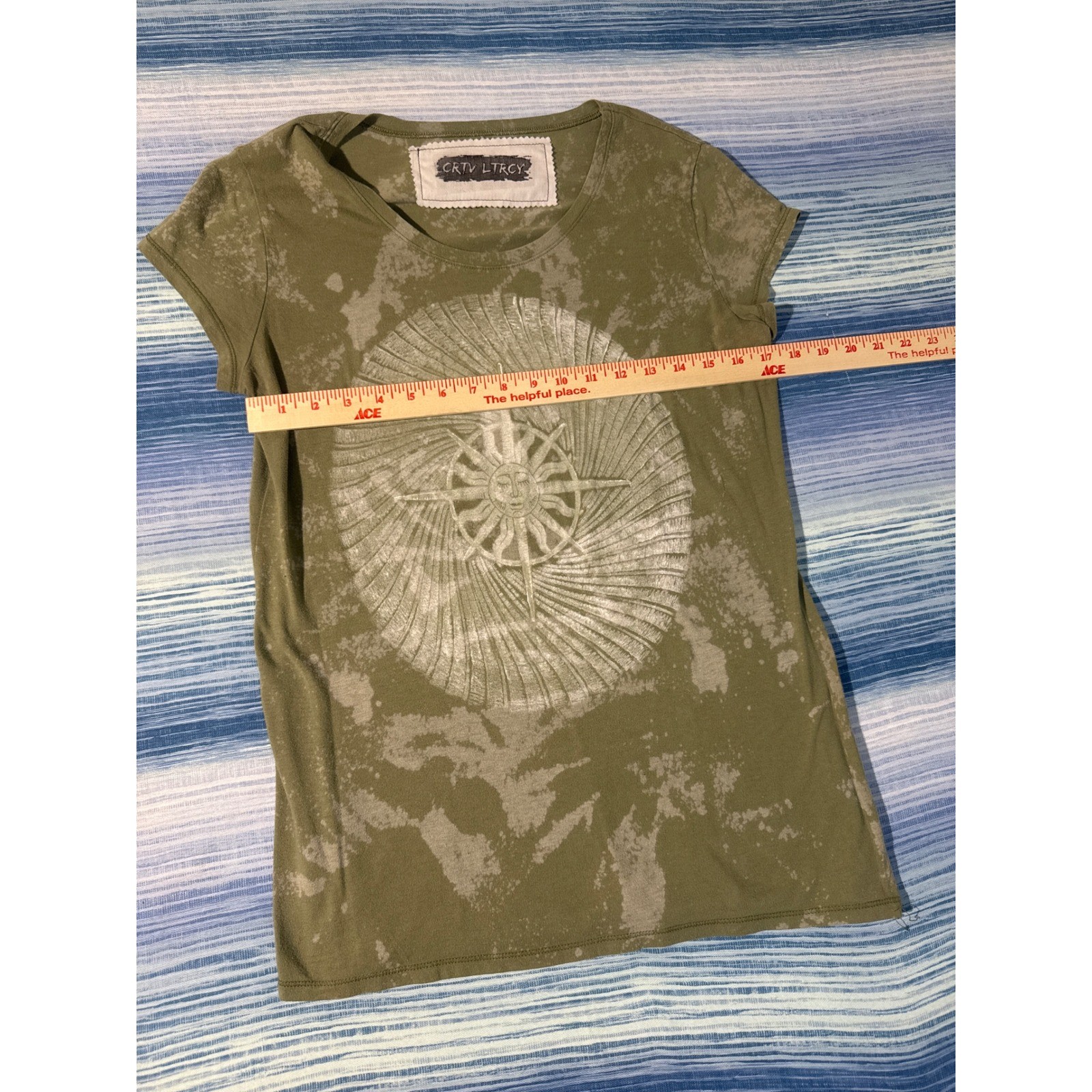 Upcycled Sun Block Print Bleach Wash Tee Olive Green Medium 1of1