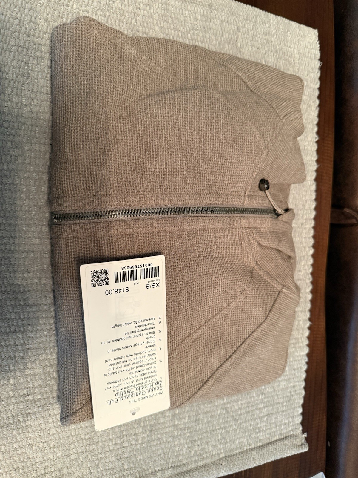 Lululemon Size XS/Small Scuba Oversized Full-Zip Hoodie Waffle, Warm Ash Grey