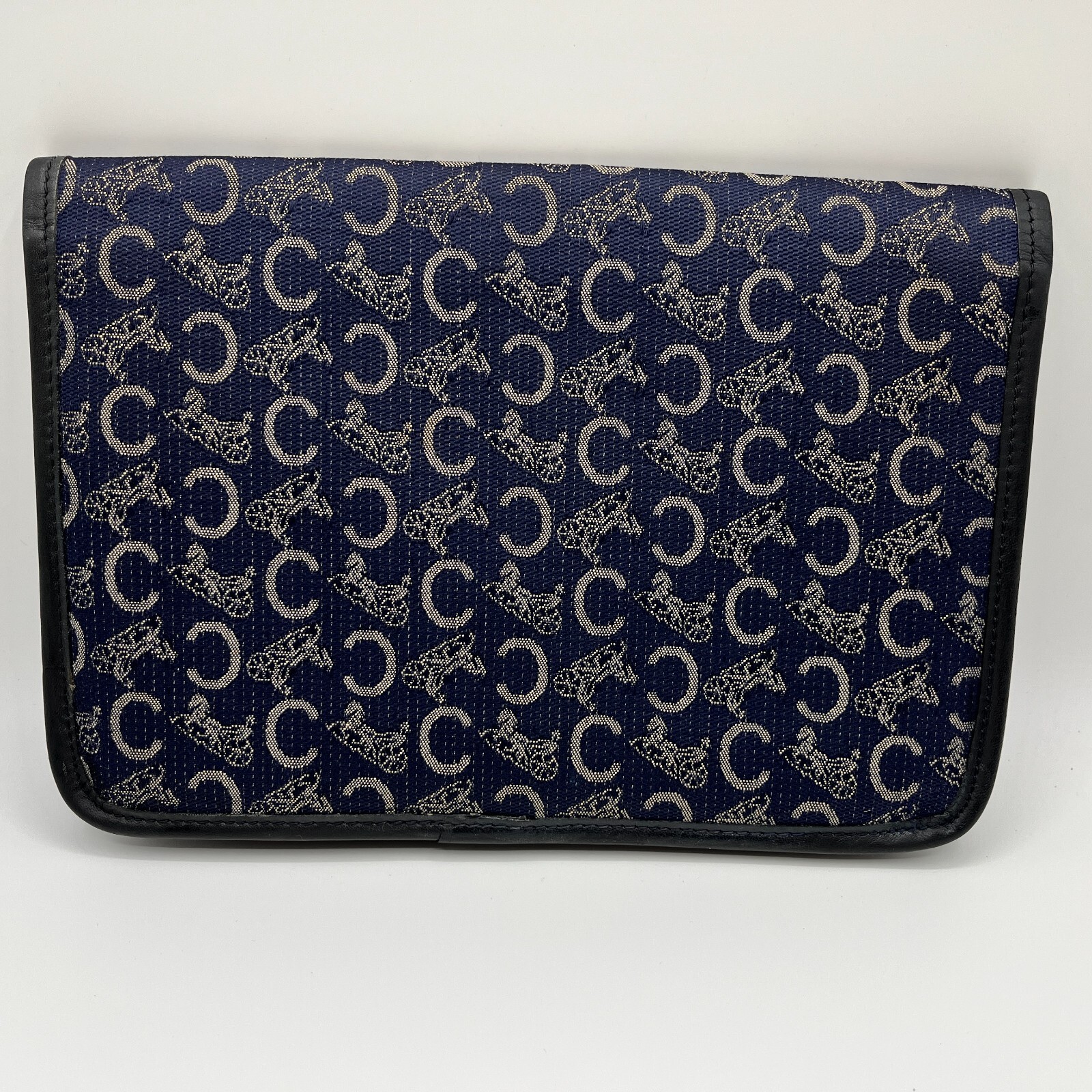 Celine Clutch Bag C Macadam Canvas Carriage Pattern Navy from JAPAN