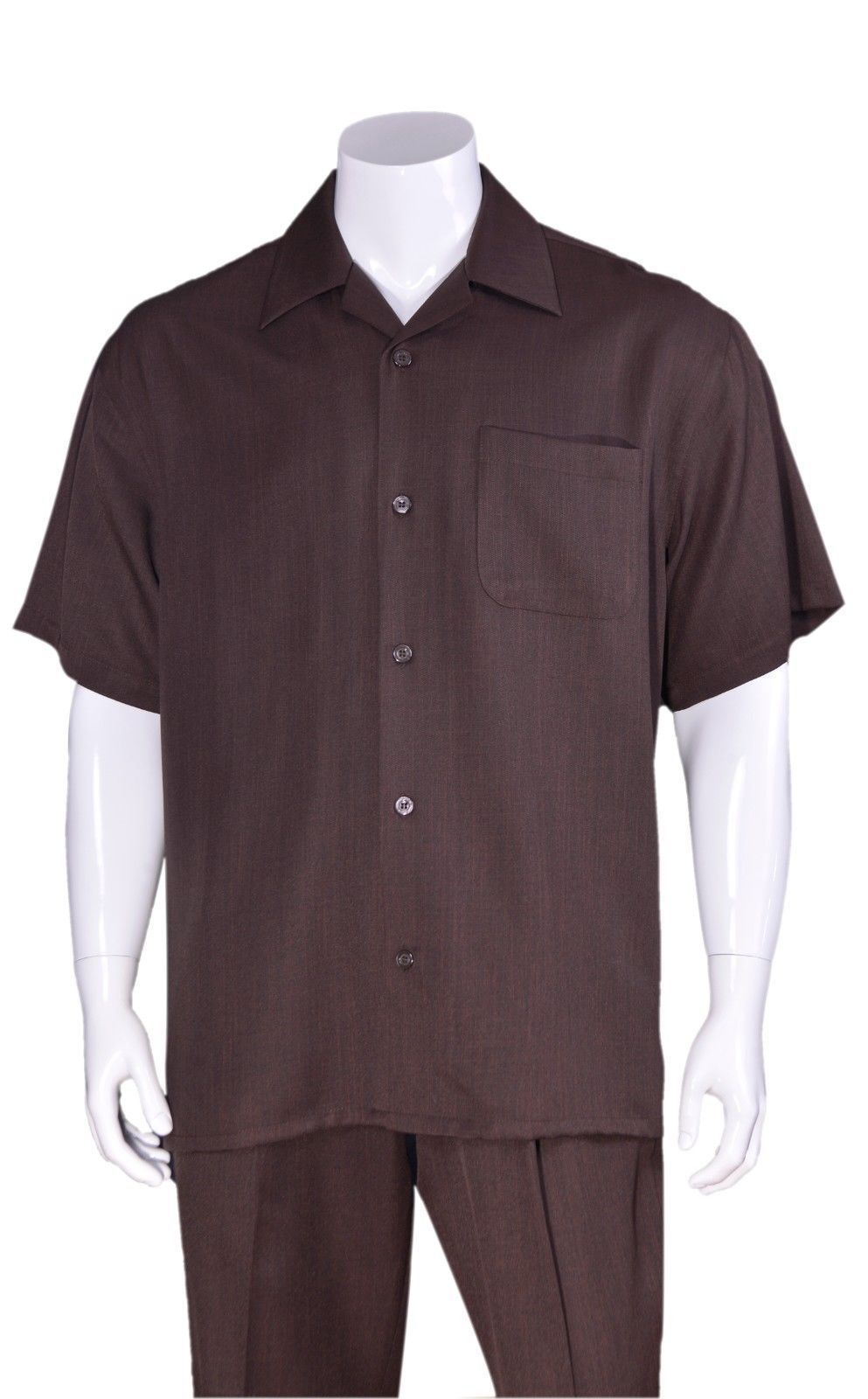 Men’s 2pc Walking Suit Short Sleeve Casual Shirt & Pants Set Solid M2954 .2971