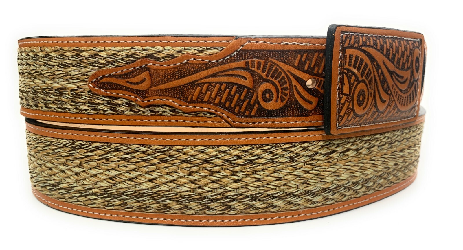MEN’S WESTERN LEATHER BELT. SADDLE HORSE COWBOY RODEO BELT. CINTO CHARRO VAQUERO