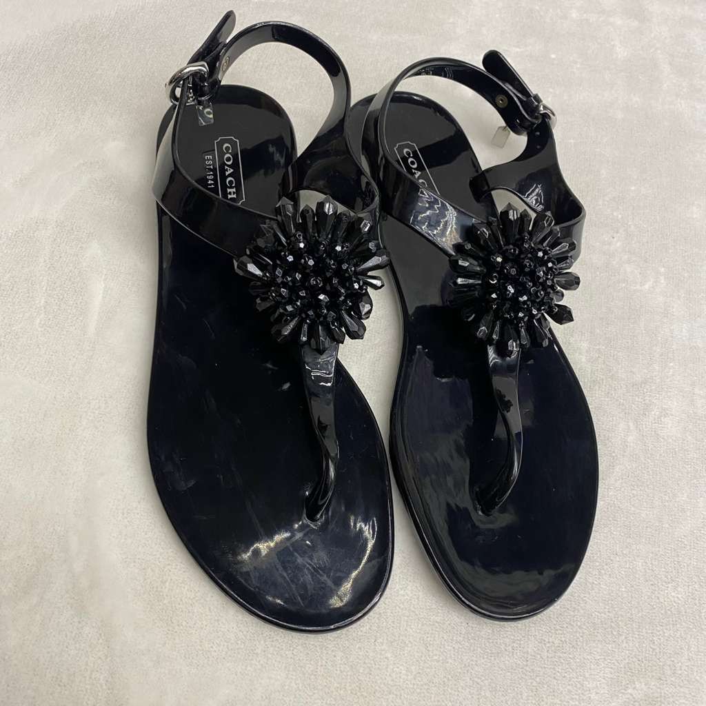 Coach Hilda jelly sandals Black floral Sz 8B