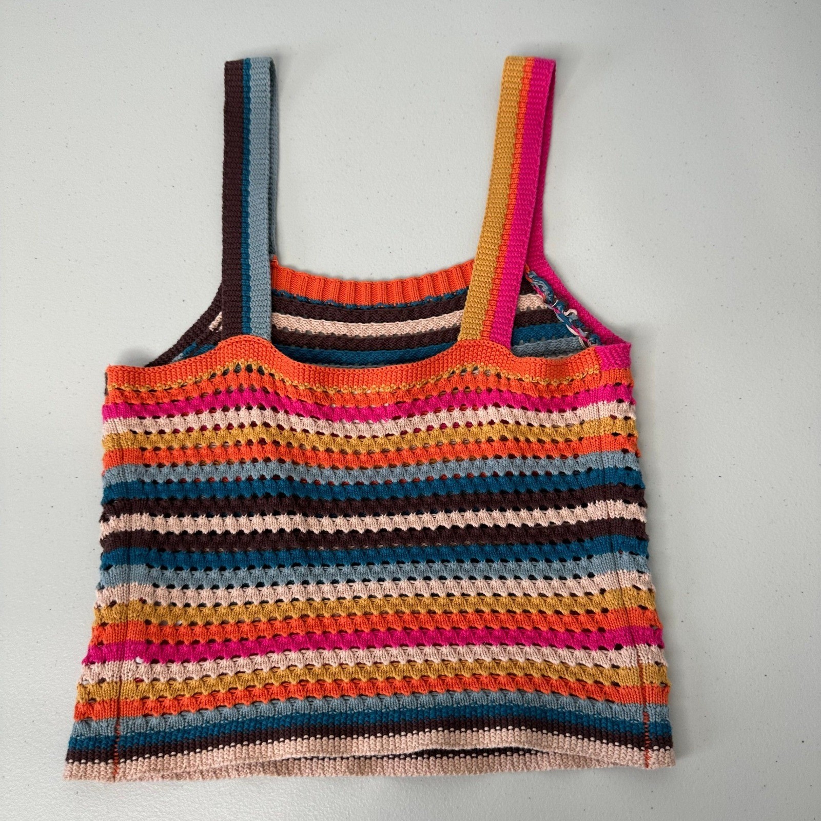 Faherty Byt Rainbow Falls Crochet Tank Top Womens XS Striped Festival Hippie
