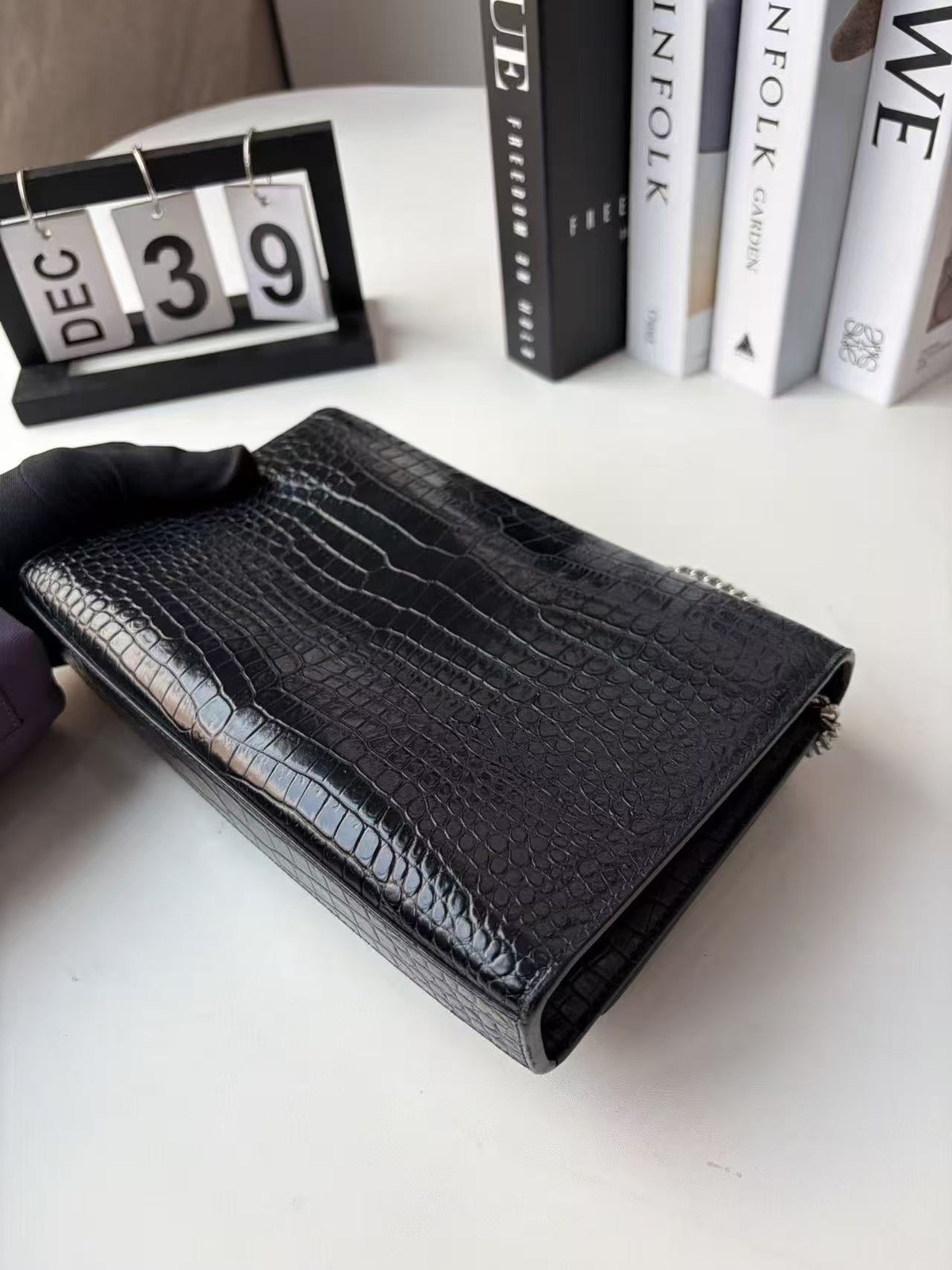 Yves Saint Laurent Black Kate Embossed Leather Tassel Chain Shoulder Bag AUTH