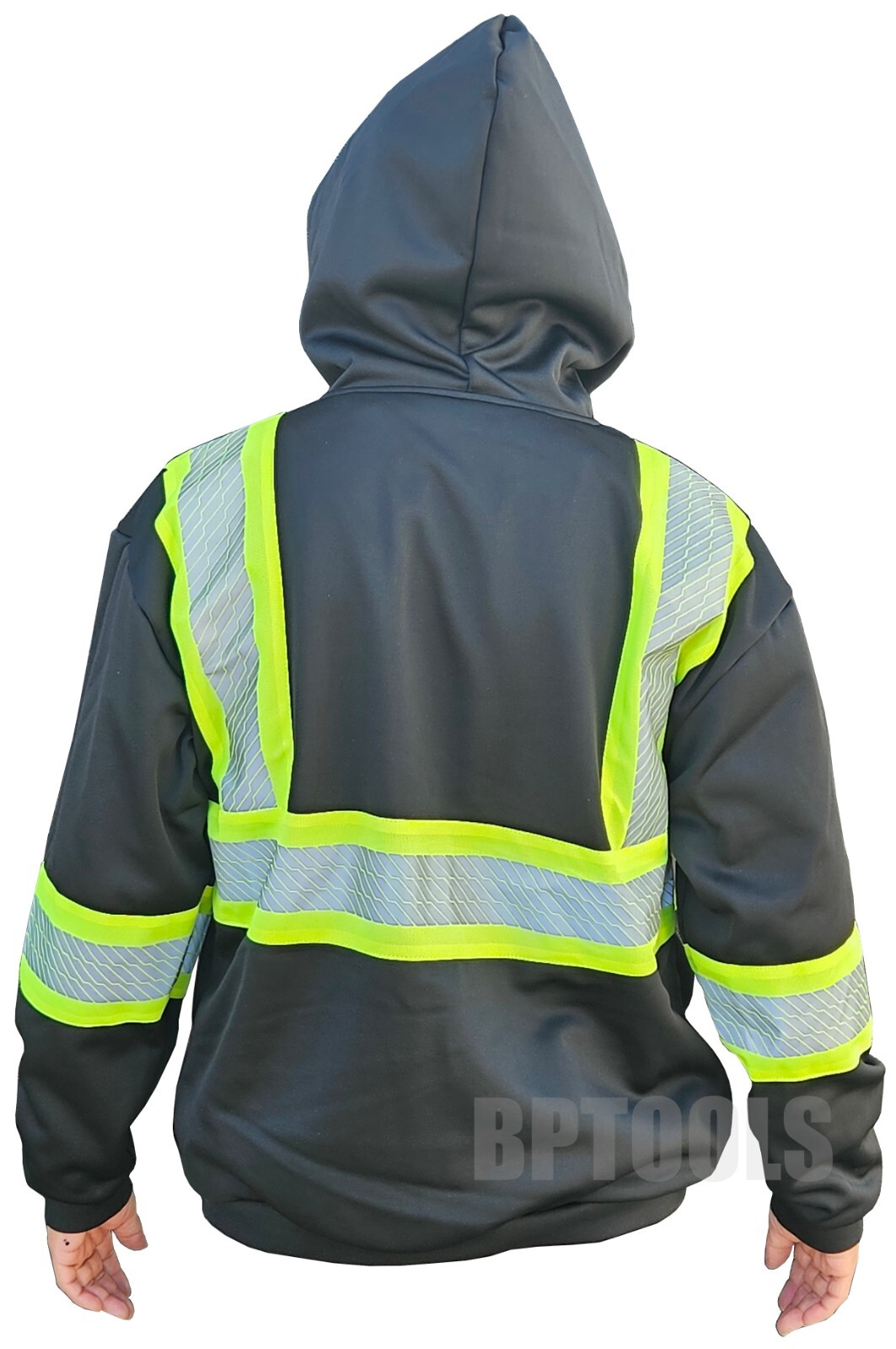 High-Visibility Reflective Hooded Black Safety Sweater Two Tone Black / Yellow
