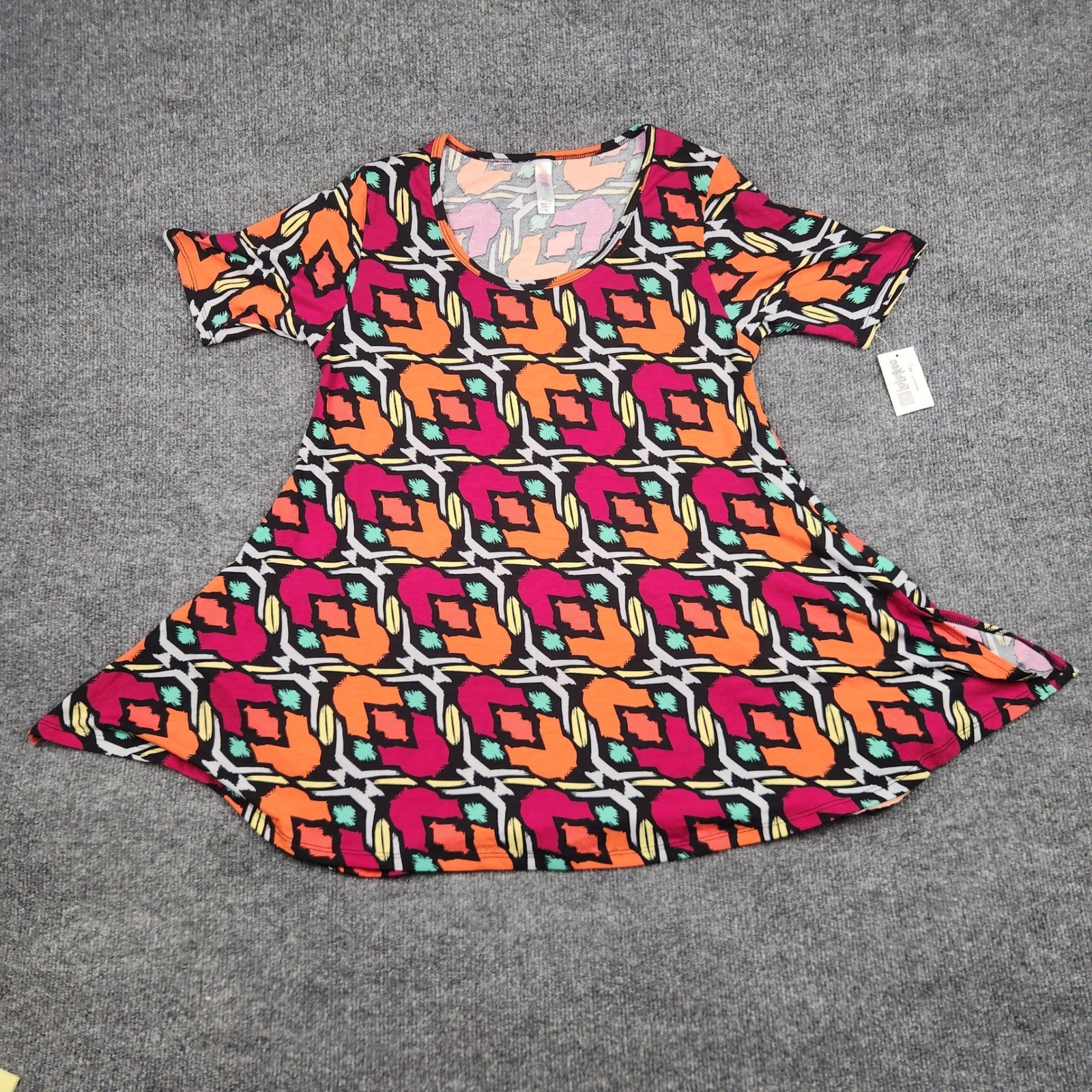 LuLaRoe Perfect T XS Womens Multi Color Geometric Ikat Print Short Sleeve Tunic