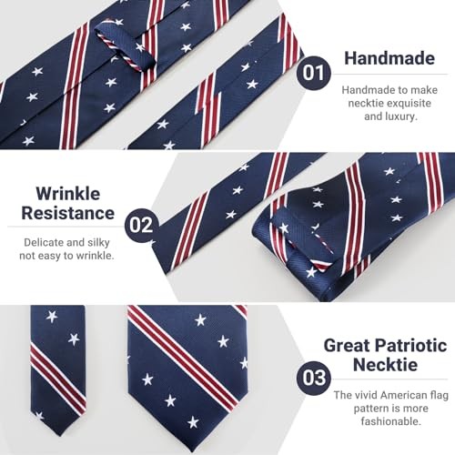 American Flag Ties For Men 3.27″ (8.3CM) USA Flag Neckties Blue Star Striped