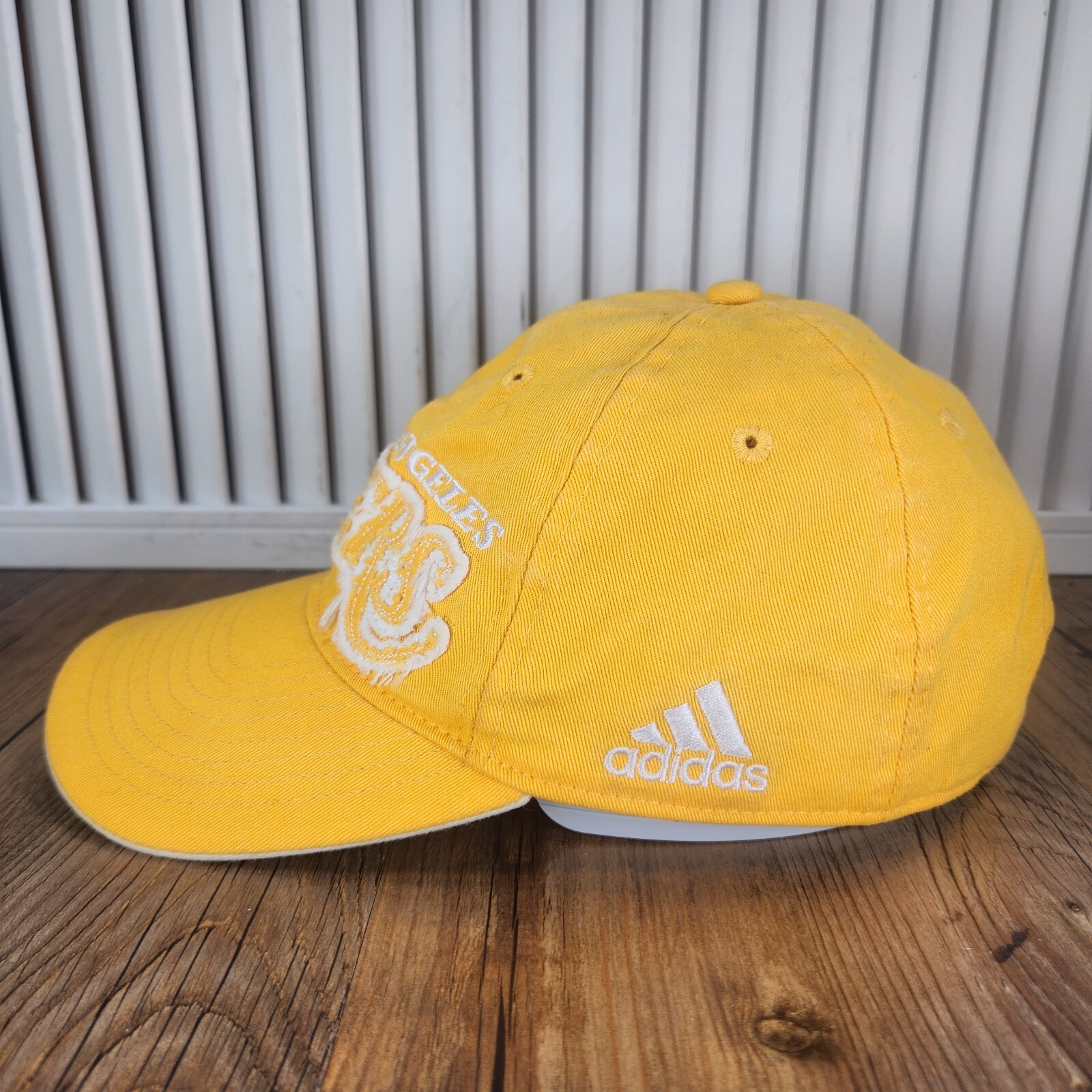Los Angeles Lakers Adidas 2012 Hat Cap Strapback Yellow Spell Out Frill NBA Logo