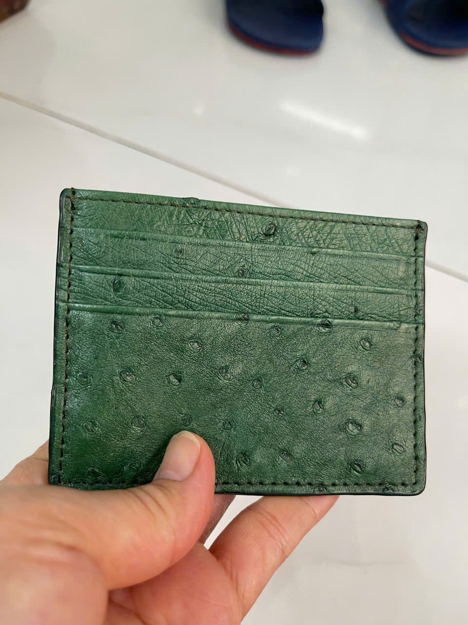Green GENUINE OSTRICH LEATHER SKIN CREDIT CARD HOLDER/ CARD HOLDER FOR MEN