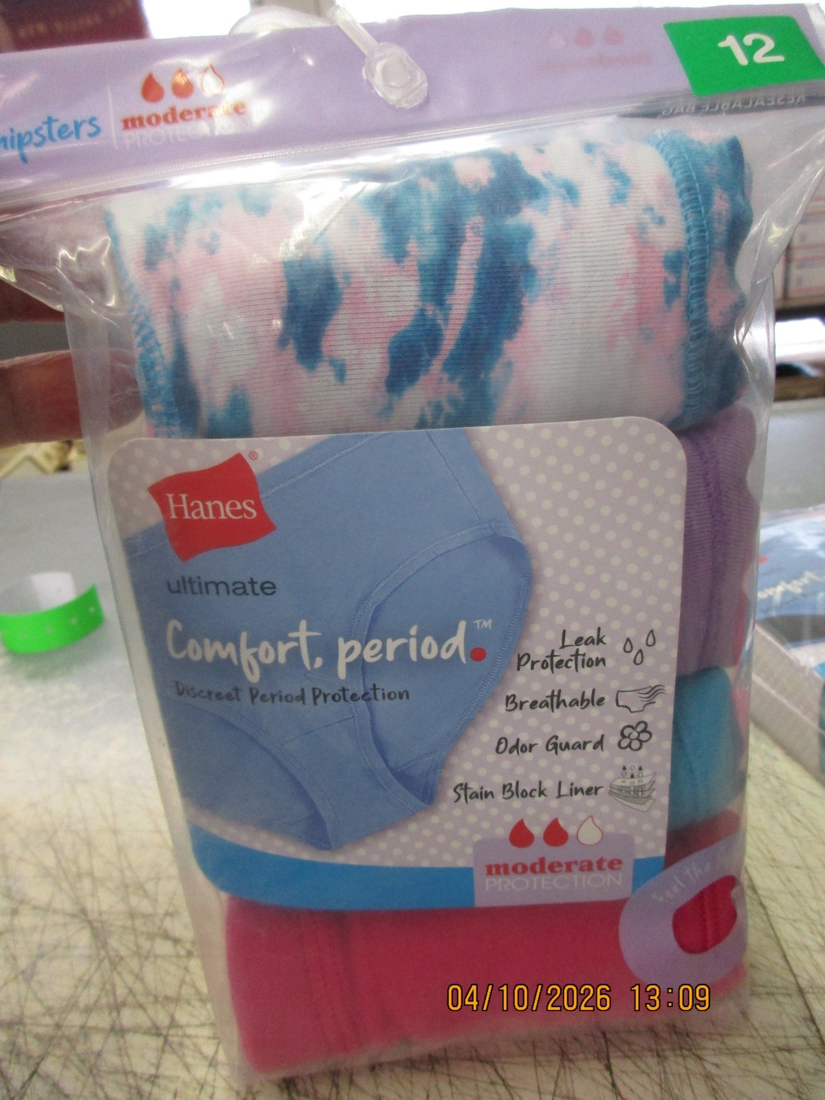 NEW 4 Pack Hanes Comfort Period Moderate Panties Microfiber Hipsters Size 12