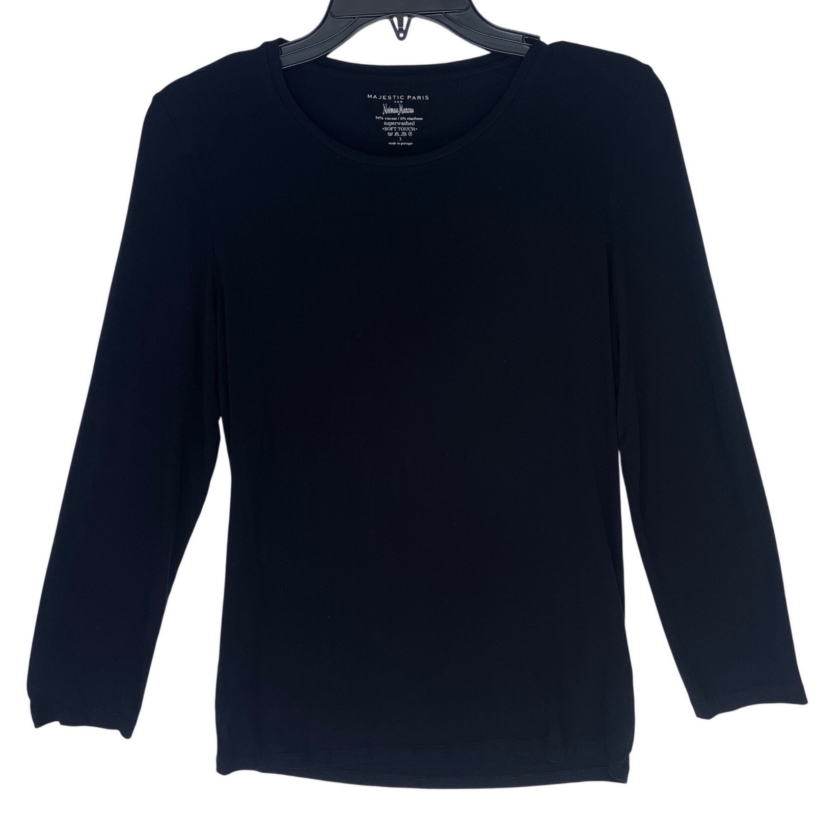 Majestic Paris Neiman Marcus Women Black Soft Touch Viscose Long Sleeve Top Sz 3