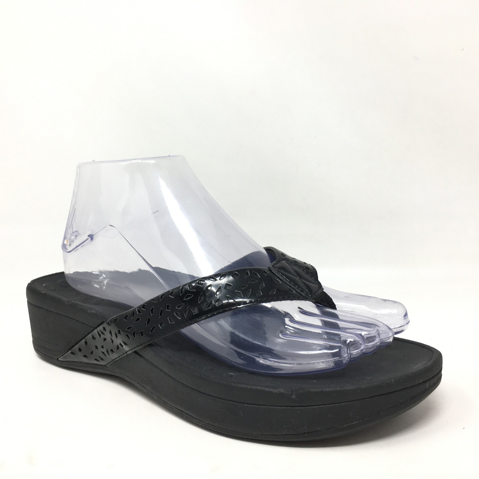 Vionic Zuma Flip Flops Sandals Shoes Womens Size 8 Black Patent Slide Orthotic