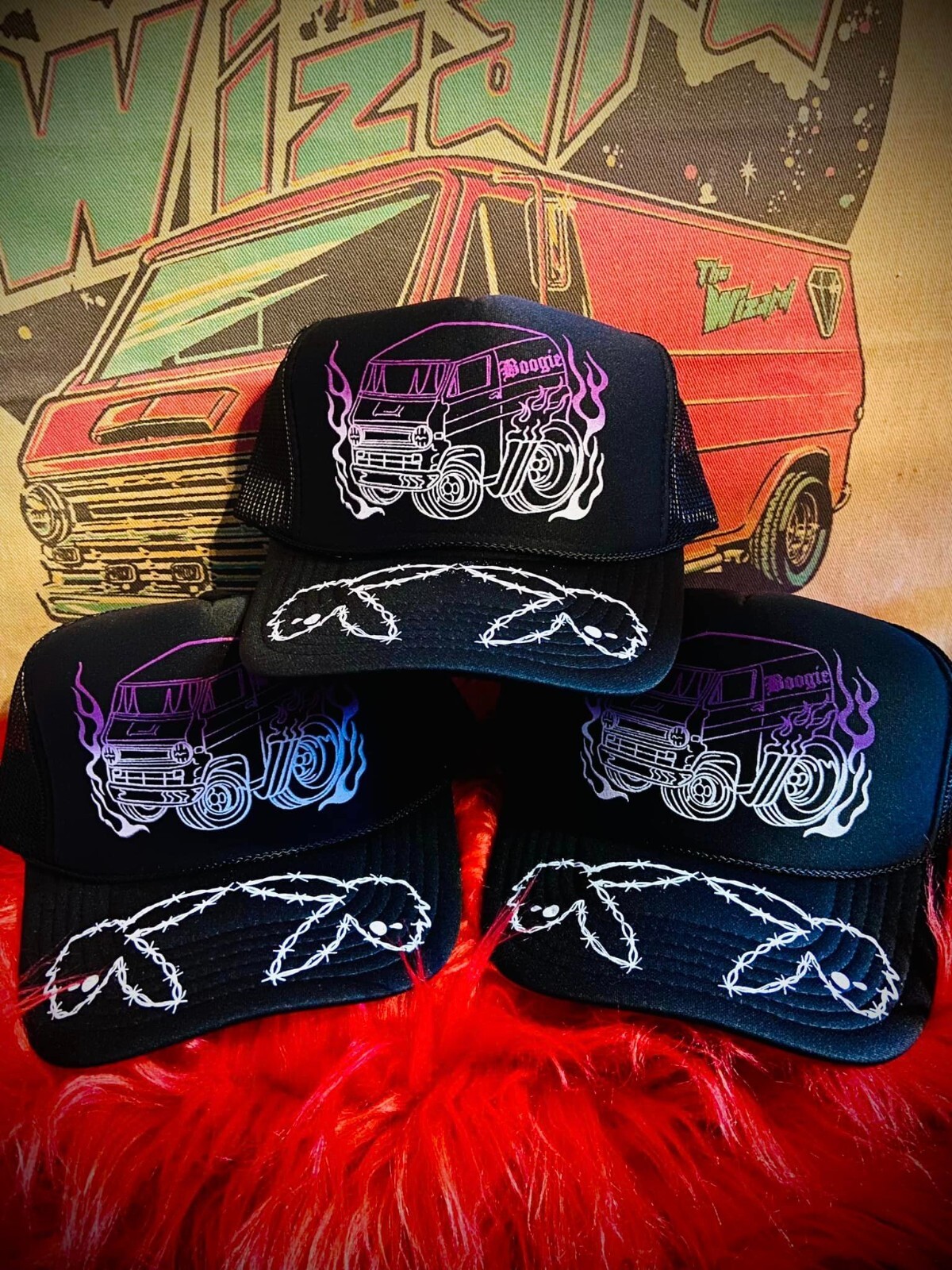 BOOGIE VAN party trucker hat econoline shorty chrome grill vintage playboy patch