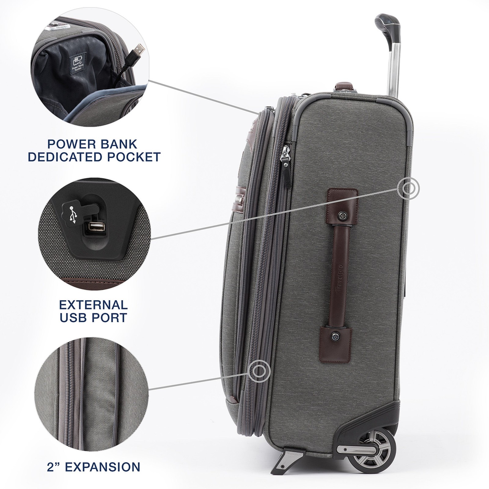 Travelpro Platinum Elite Softside Expandable Luggage, 2 Wheel Grey 22 Inch U1