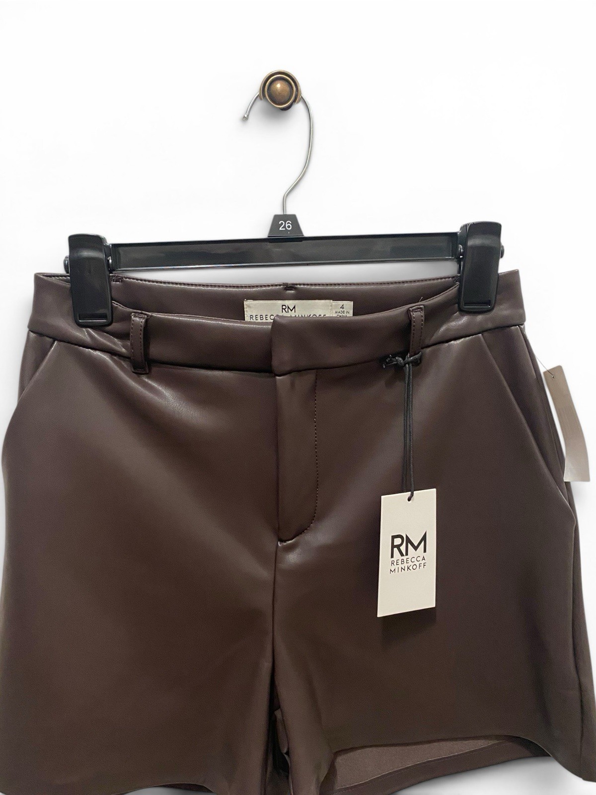 Rebecca Minkoff Women’s Brown Faux Leather High Rise Zip Shorts Pockets size 4