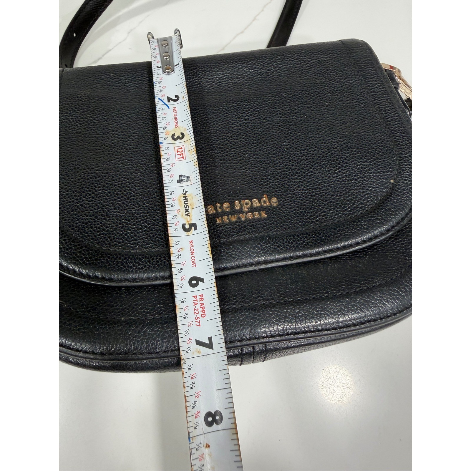 Kate Spade New York Black Pebbled Leather Crossbody Saddle Bag Gold Logo