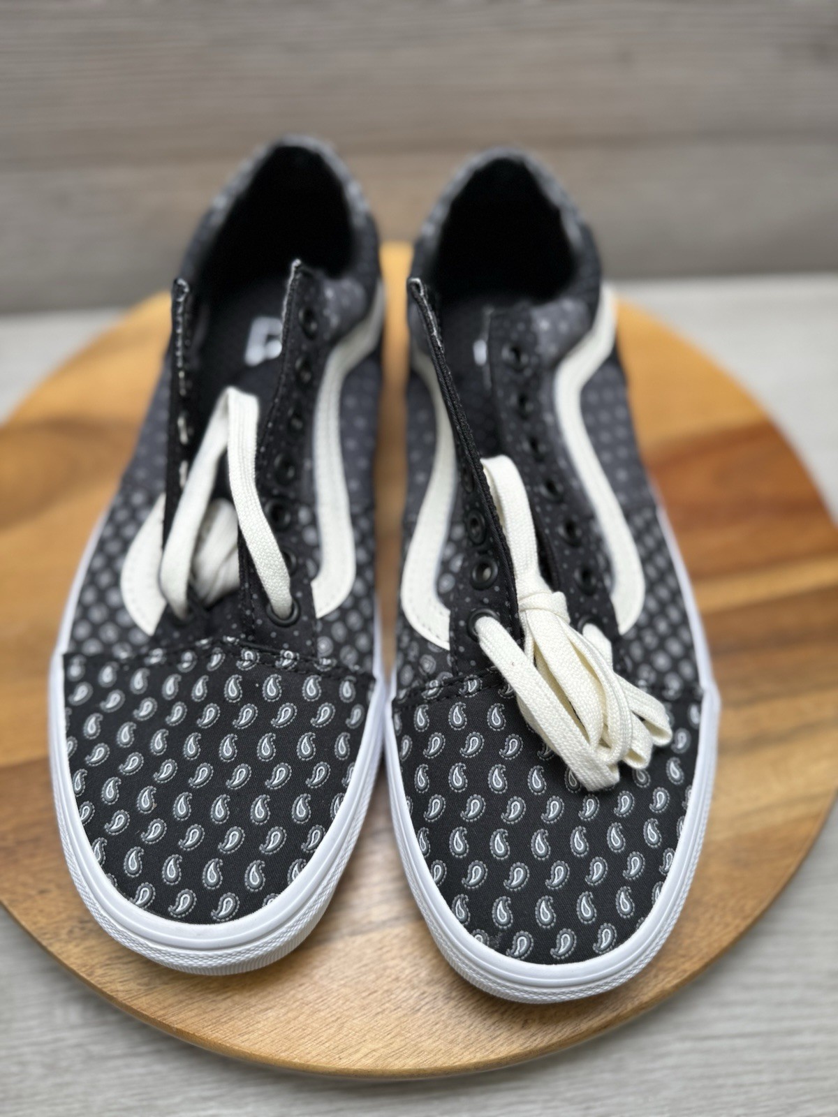 Vans Old Skool Black Gray White Patchwork Tie Print Sneaker Men 8 Women 9.5