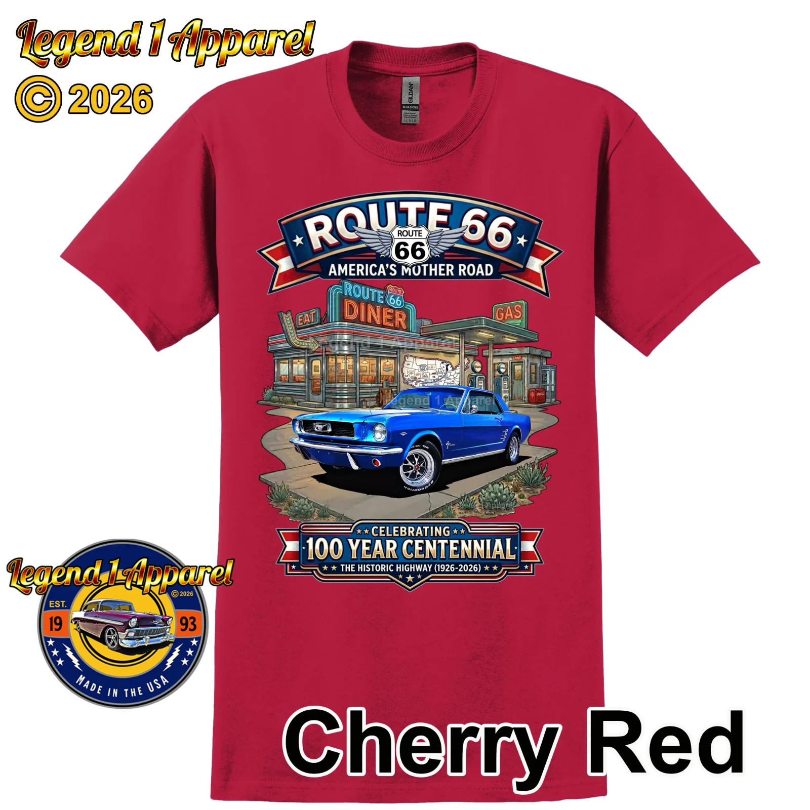 Route 66 100 Year Centennial, 1966 Mustang Custom T-Shirt