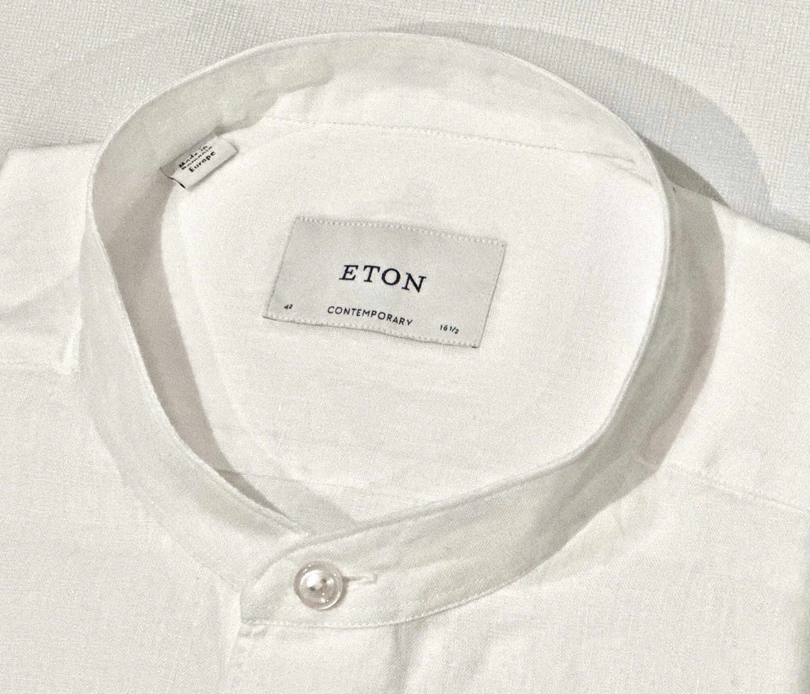 $285 NEW ETON DRESS SHIRT L / 16.5 42 CONTEMPORARY FIT LINEN BAND COLLAR WHITE