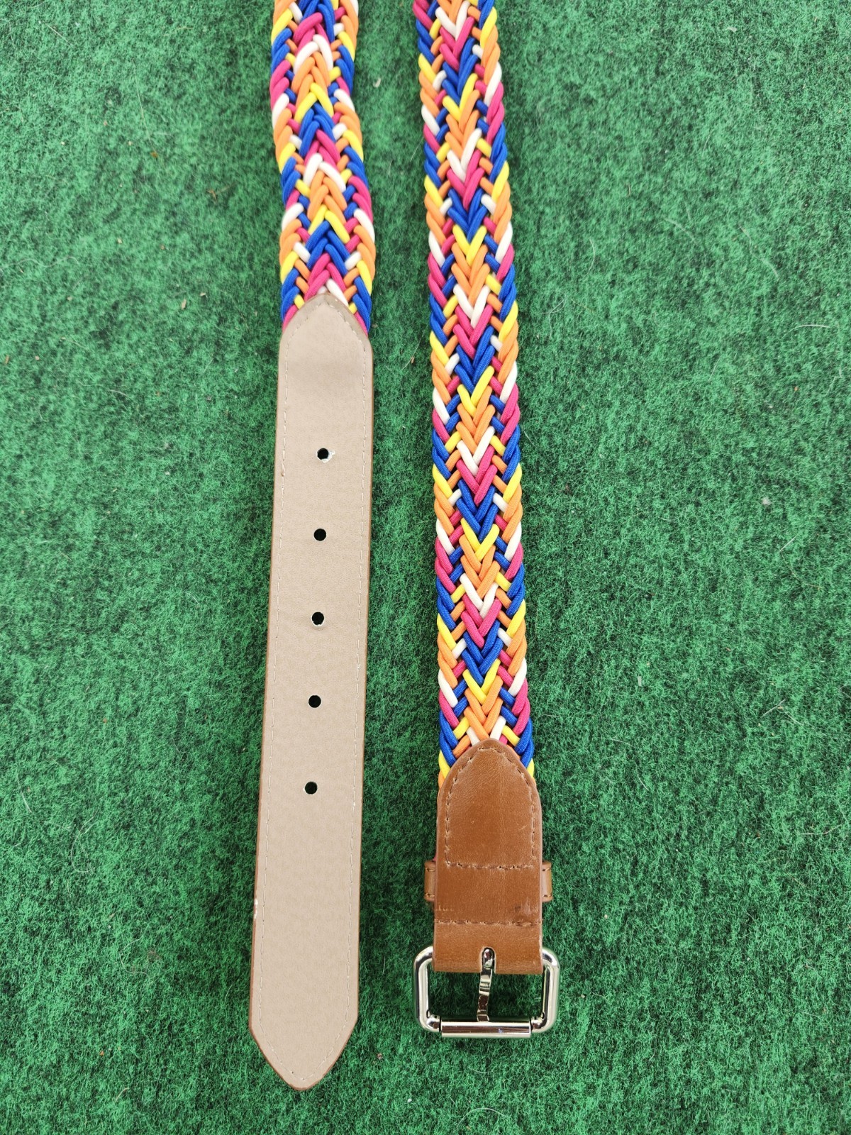 Belt Multicolor Retro Rainbow Popcorn Braided Woven 80s 90s Leather Size 40