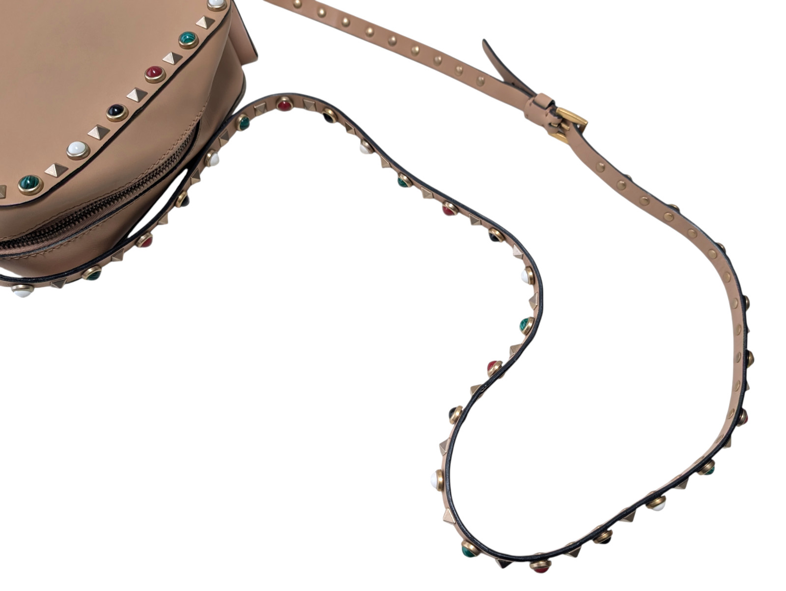 Valentino Garavani Shoulder Bag Purse Rock Studs Leather Beige