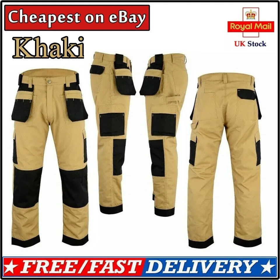 Men’s Cargo Trousers Work trouser knee pad pocket Black Grey Khaki Heavy duty Ov