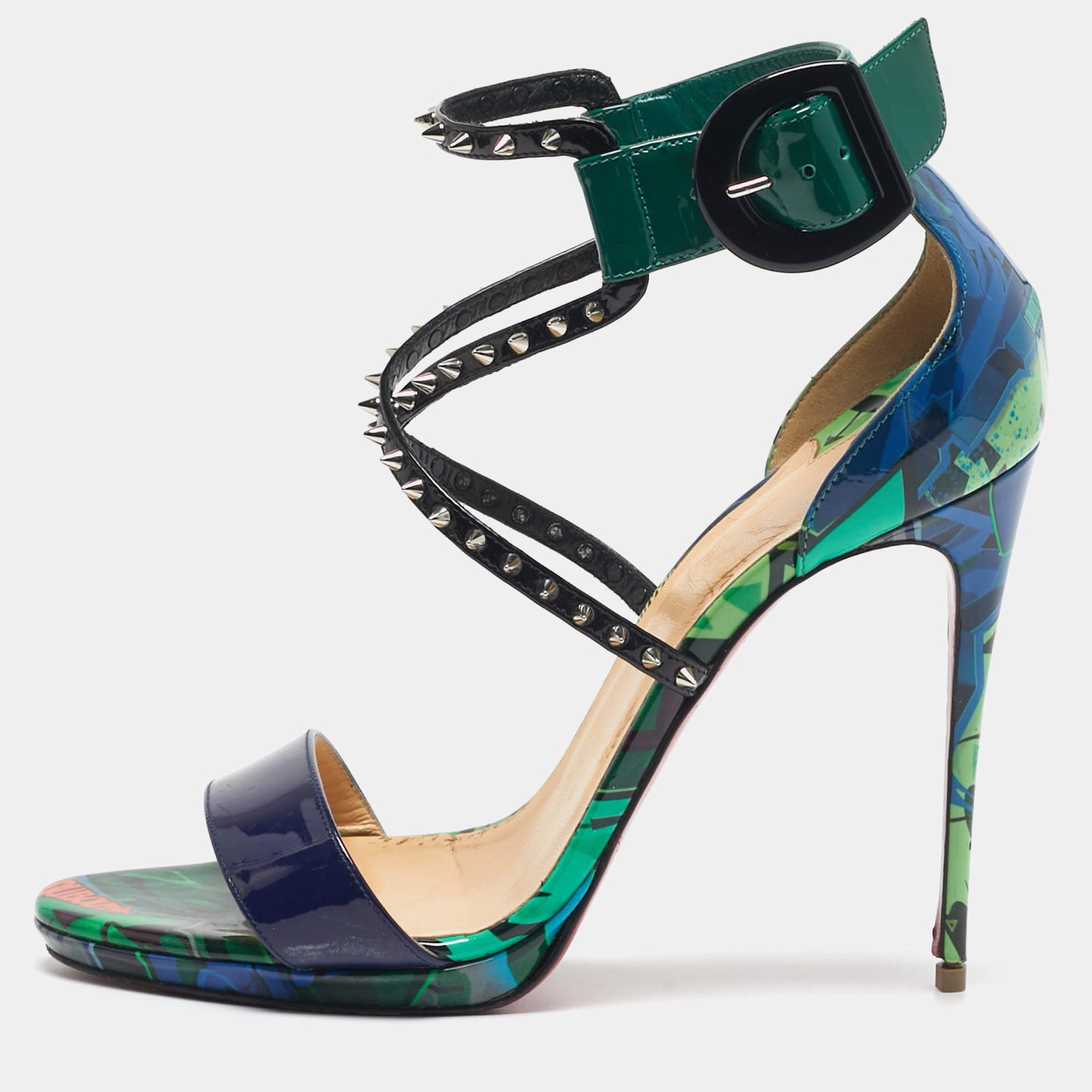 Christian Louboutin Choca Lux Size 39 Multicolor Patent Leather Ankle Strap