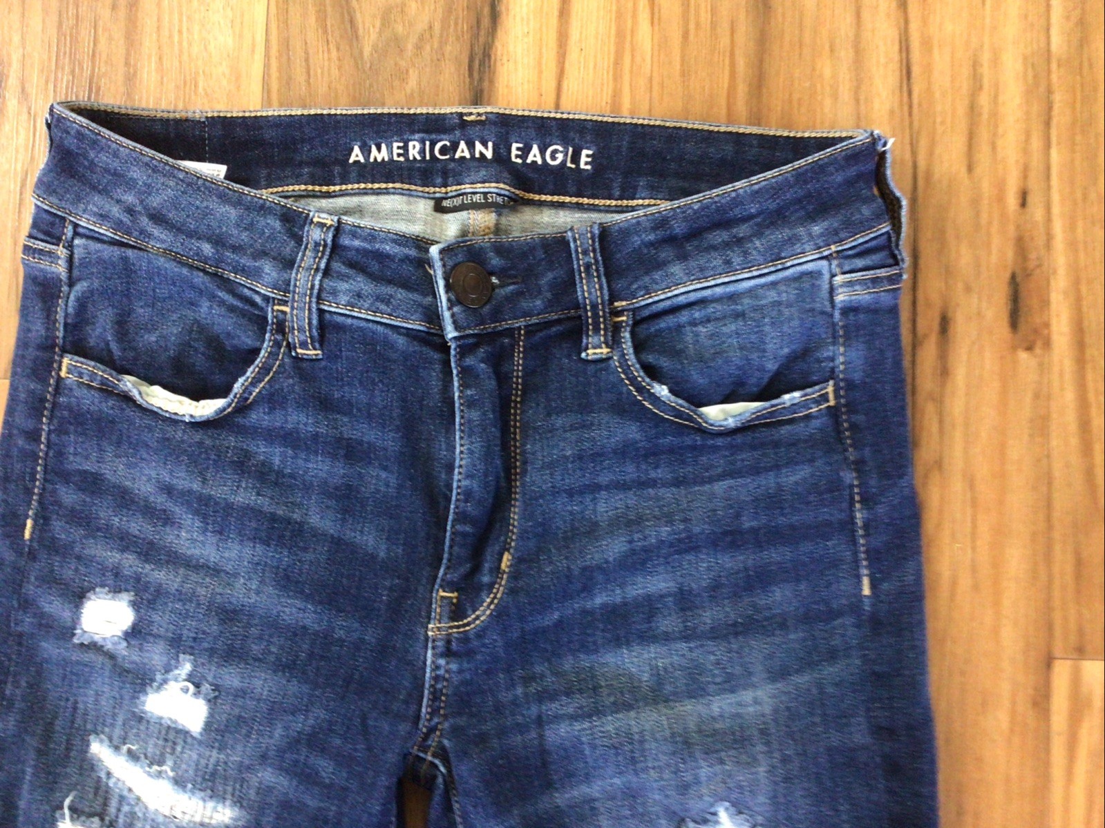 American Eagle Jegging Jeans Blue Distressed HiRise Skinny Faded Wash Next Level