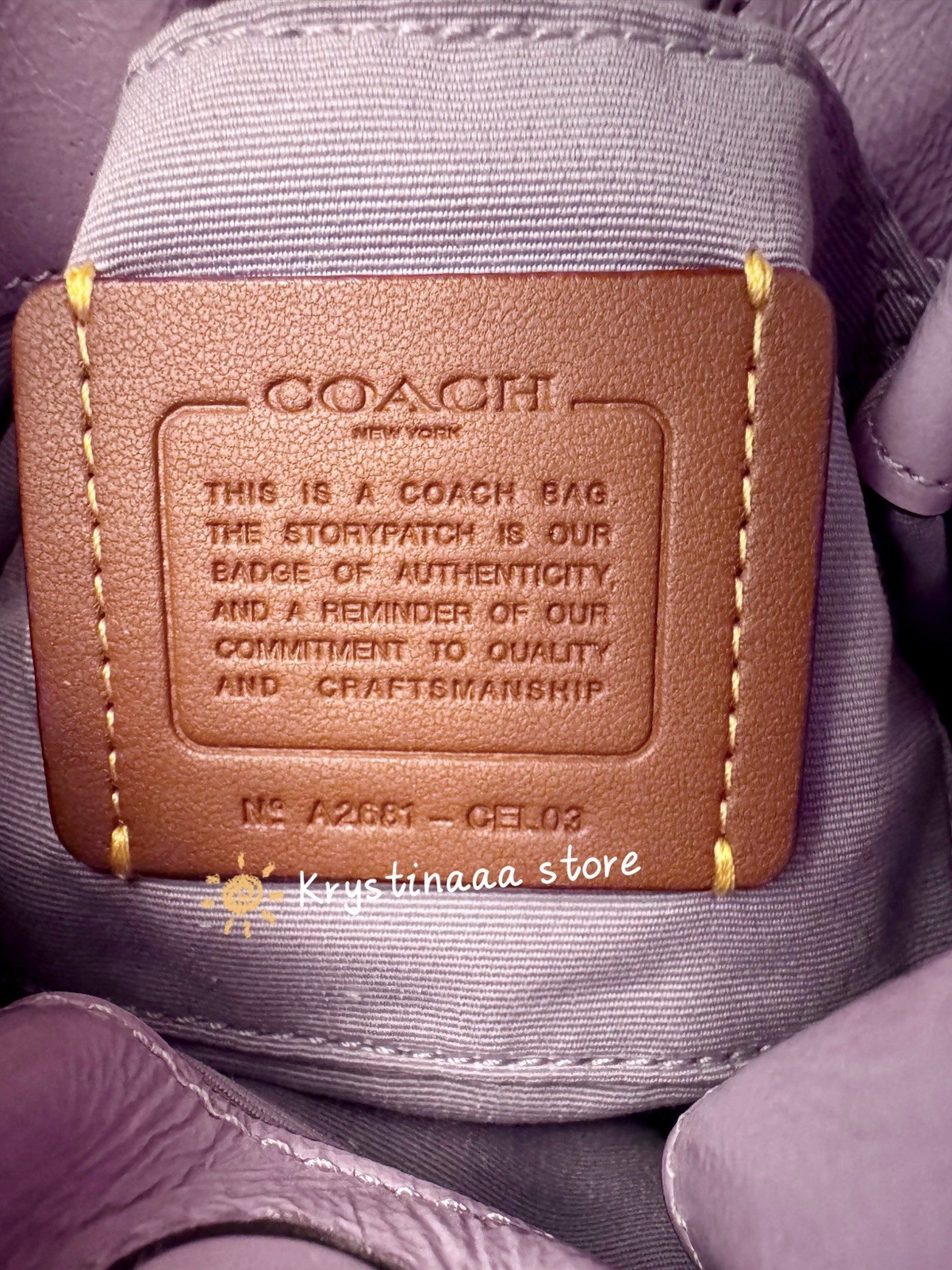 NWT Coach Faye Mini Drawstring Bag With Bows CEL03 in Light Amethyst Leather
