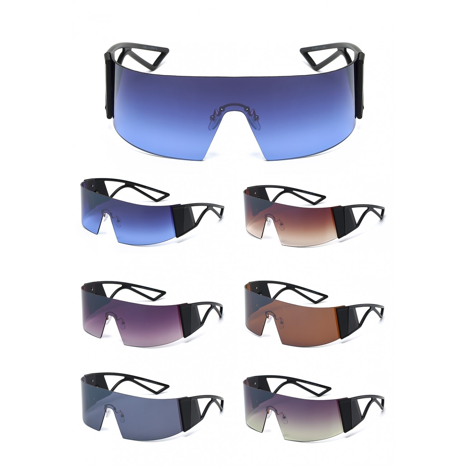 Futuristic Shield Men Sunglasses Gradient Tinted Lenses Bold Black Frames Visor