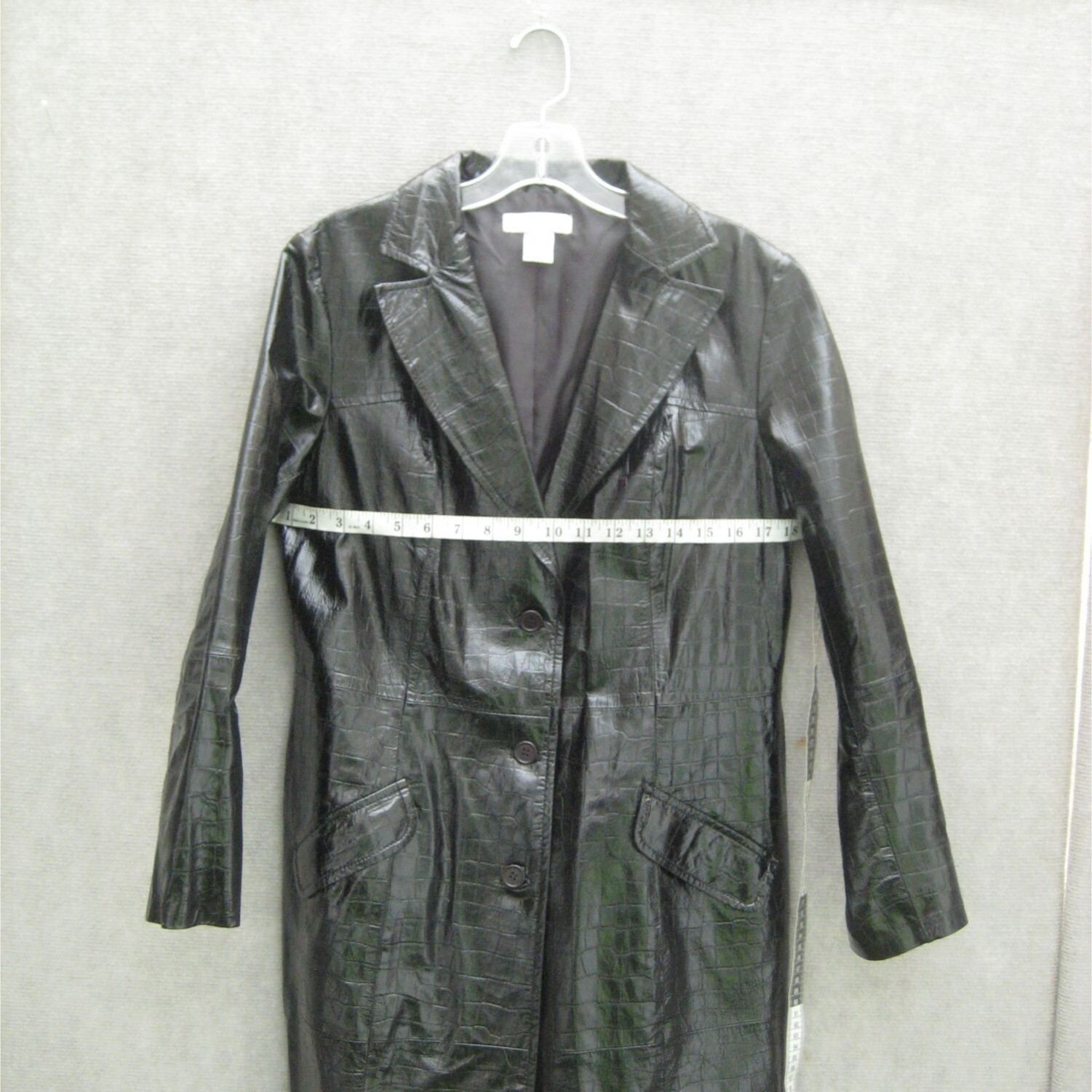 Newport News Jacket Leather Lined Size 12 Black Animal Print Long