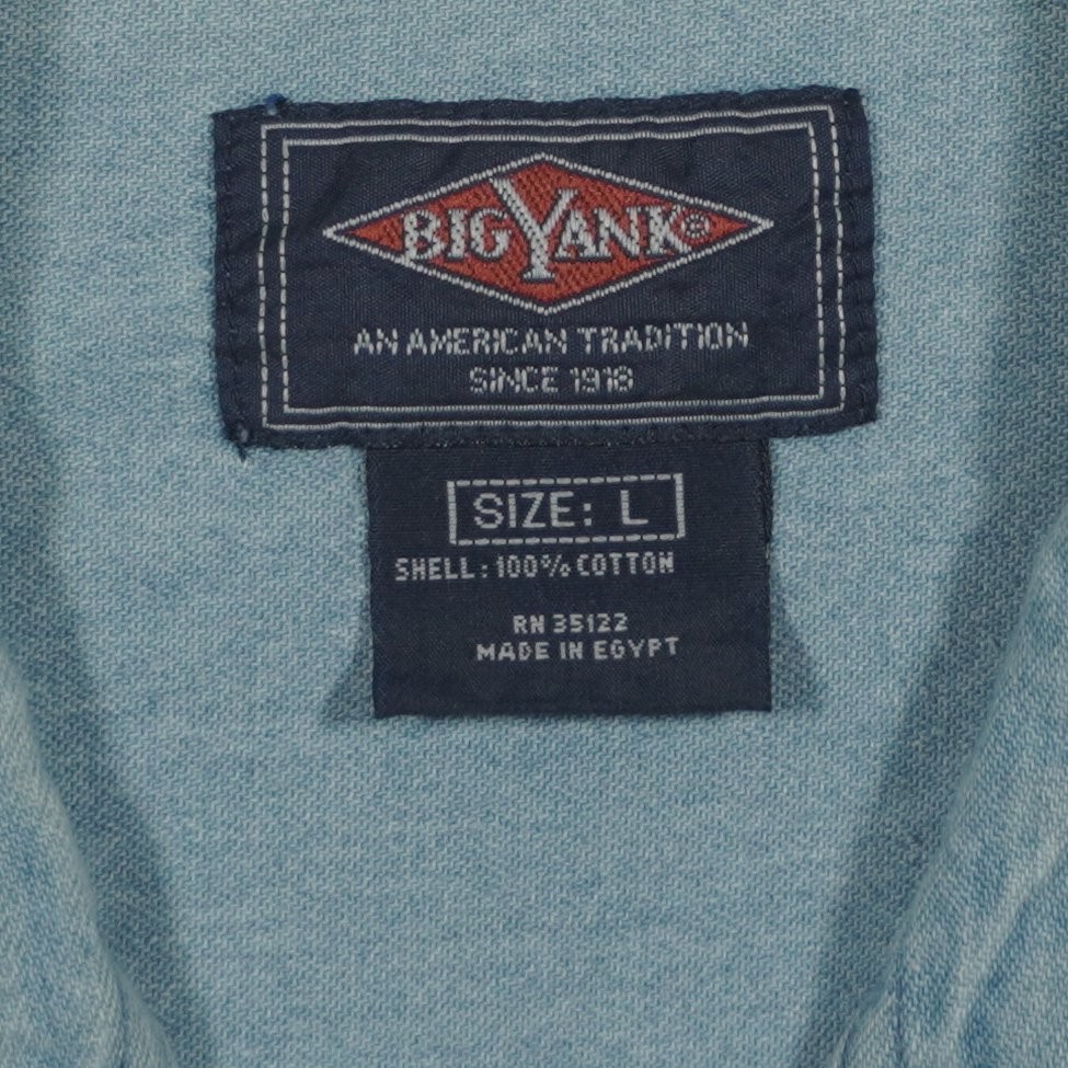 BIG YANK Men’s Casual Button Down Shirt Light Blue L 100% Cotton Long Sleeve